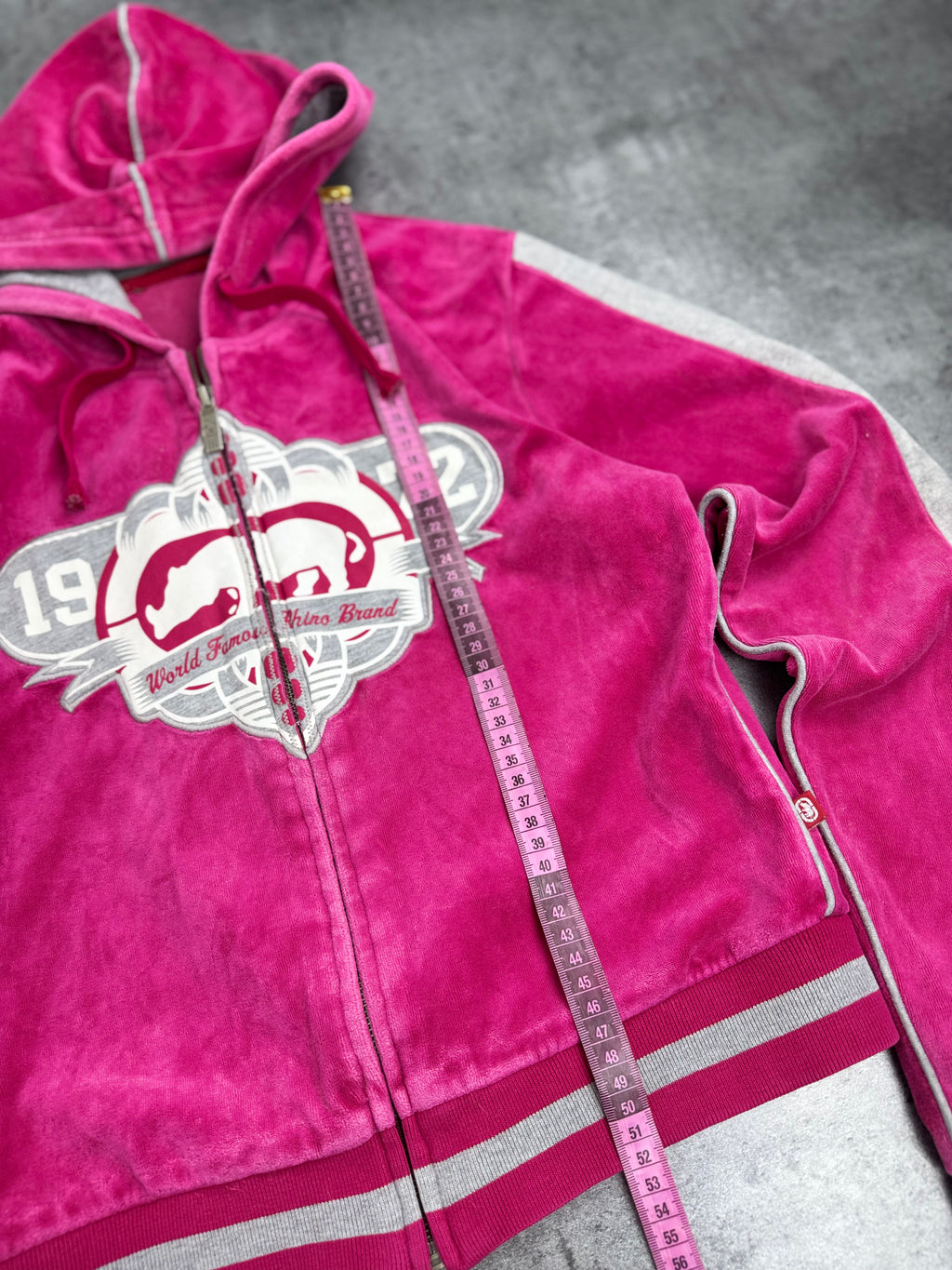 Ecko Unltd Red Damska Bluza z Kapturem Welurowa Spellout y2k rozpinana Skater 2000s