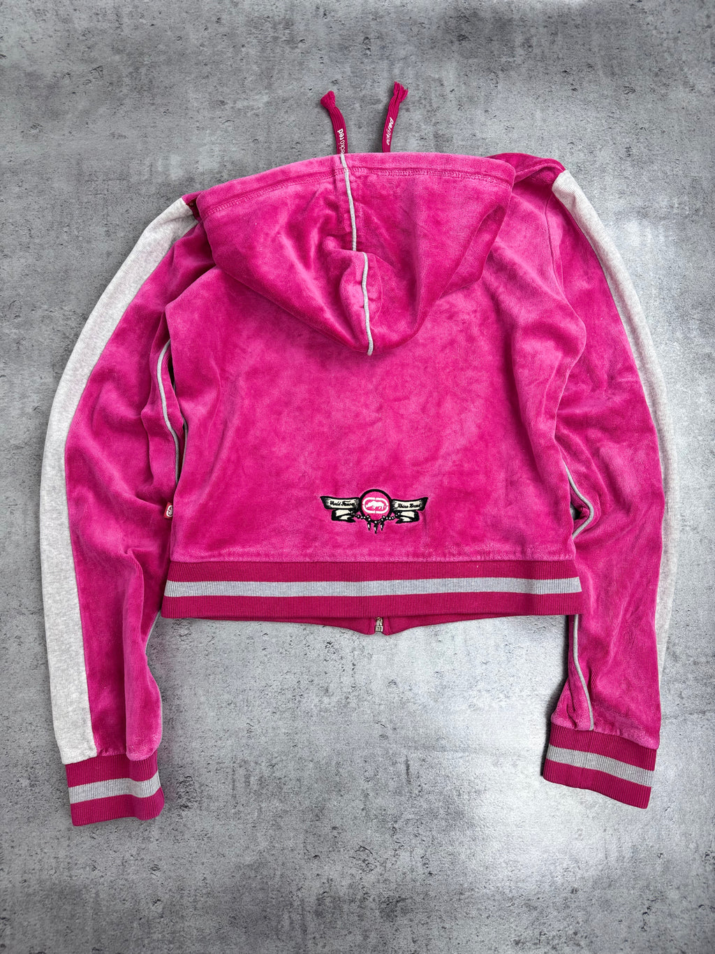 Ecko Unltd Red Damska Bluza z Kapturem Welurowa Spellout y2k rozpinana Skater 2000s