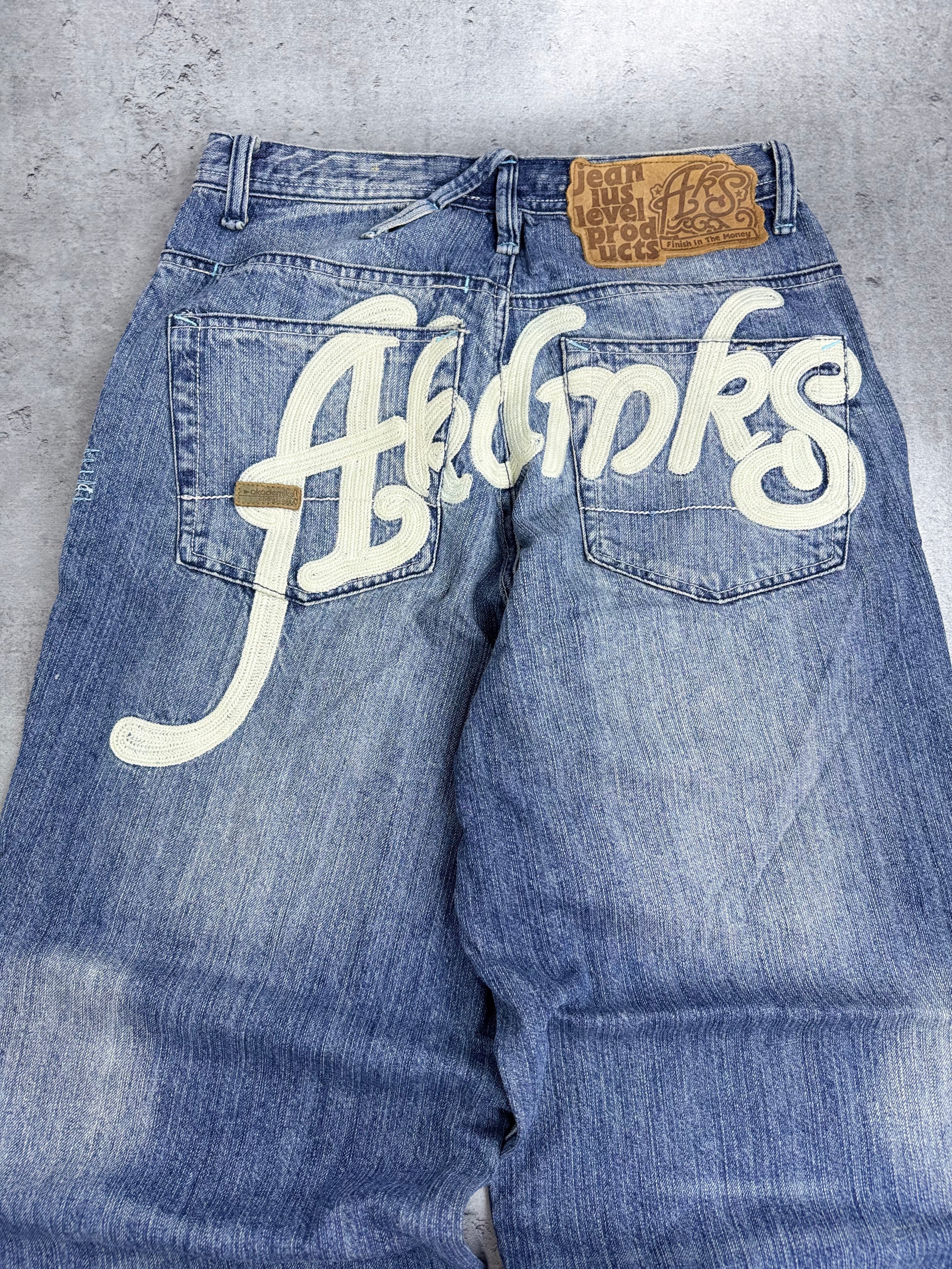 Y2K AKADEMIKS Baggy 2000s Jeans Wide Leg Luźne Spodnie Jeansowe Amerykańskie Vintage