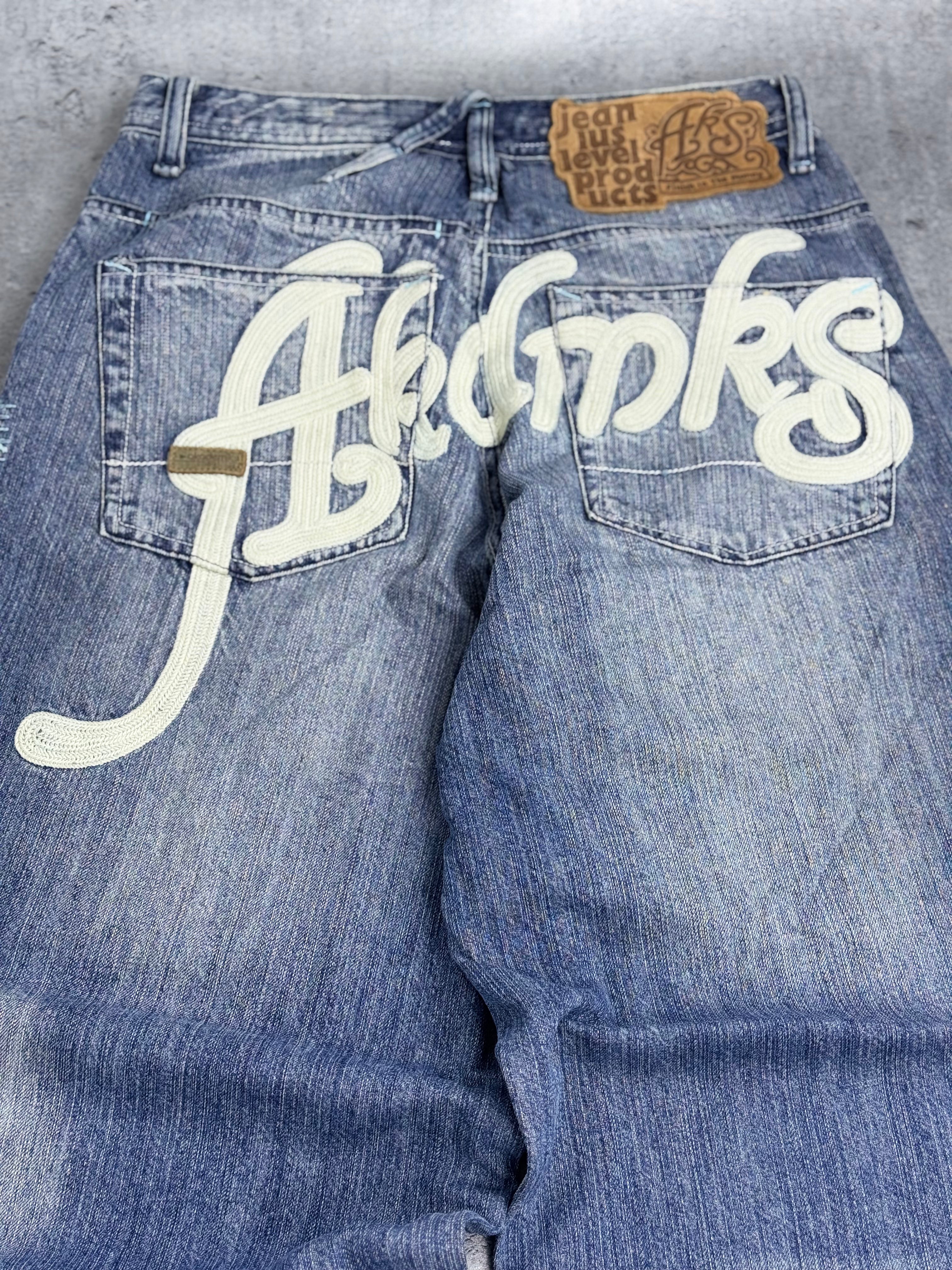 Y2K AKADEMIKS Baggy 2000s Jeans Wide Leg Luźne Spodnie Jeansowe Amerykańskie Vintage