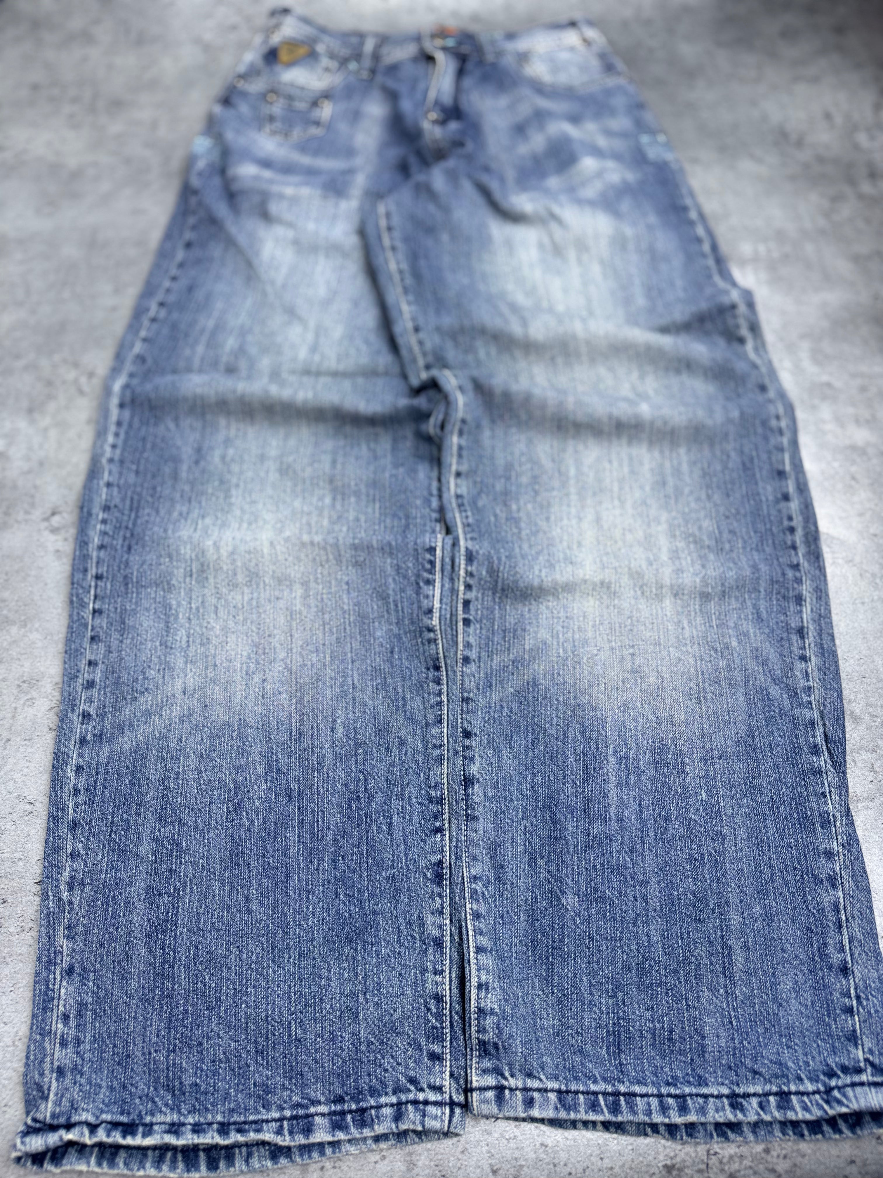 Y2K AKADEMIKS Baggy 2000s Jeans Wide Leg Luźne Spodnie Jeansowe Amerykańskie Vintage