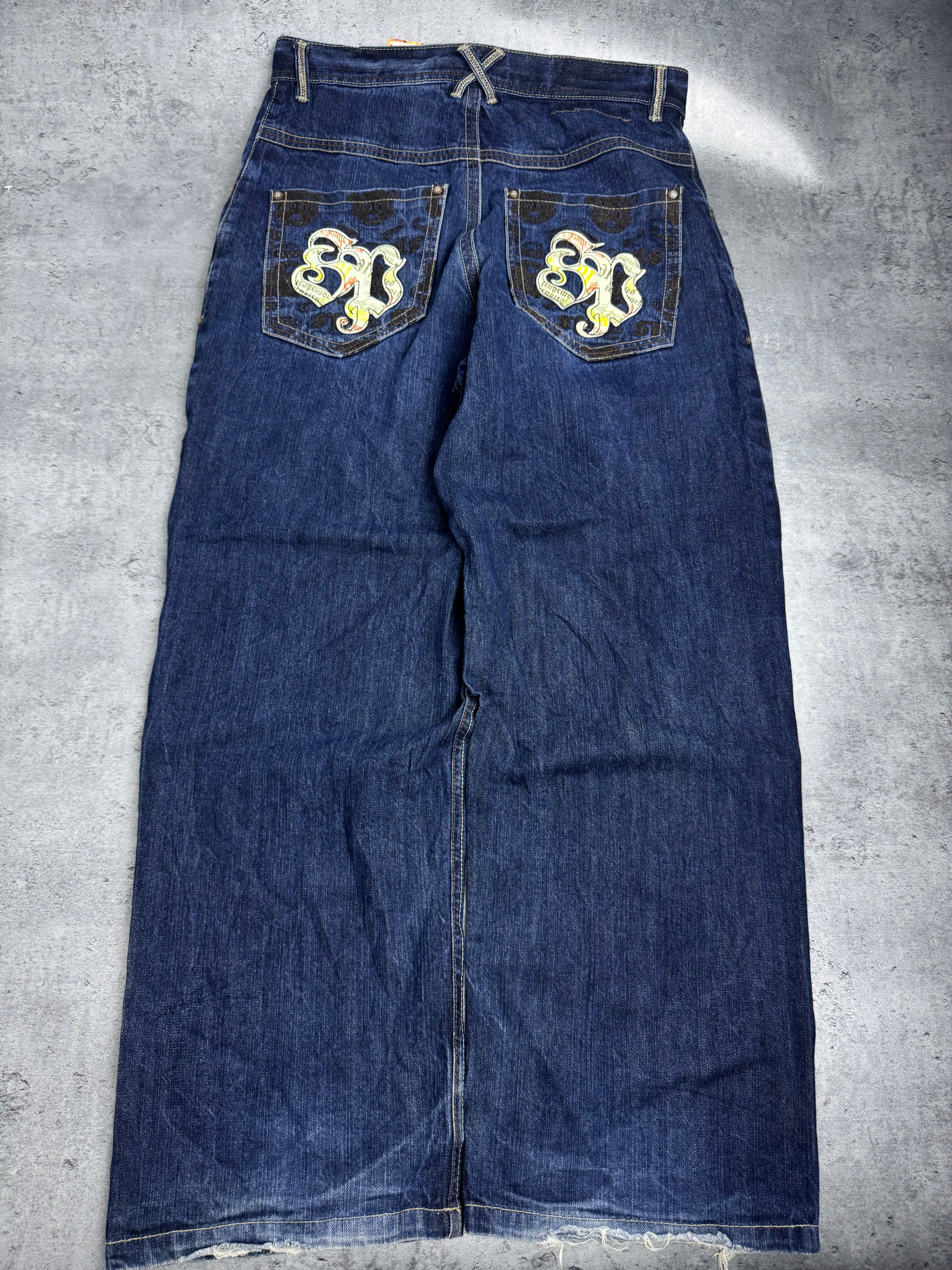 Authentic Baggy Southpole Wide Leg Jeans Spodnie Y2K embroidery on the back loose fit American