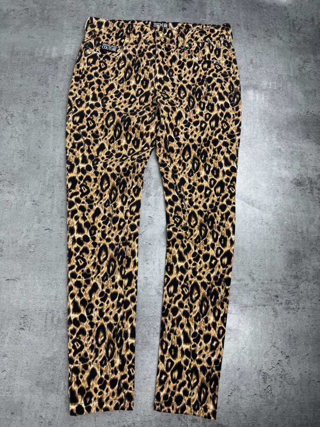 Versace Jeans Couture Spodnie w Panterkę Animal Print Skinny Jeans Designer