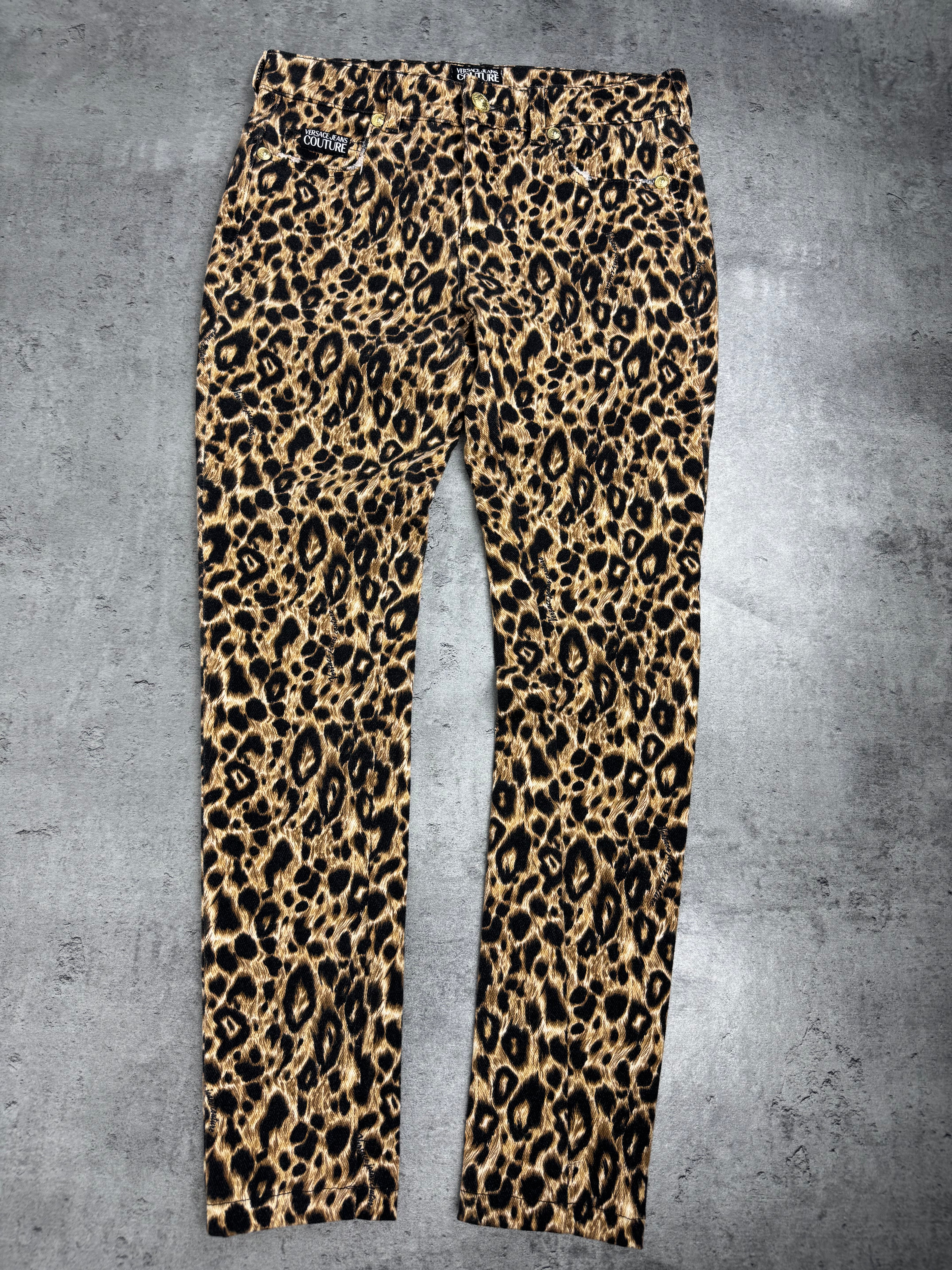 Versace Jeans Couture Spodnie w Panterkę Animal Print Skinny Jeans Designer