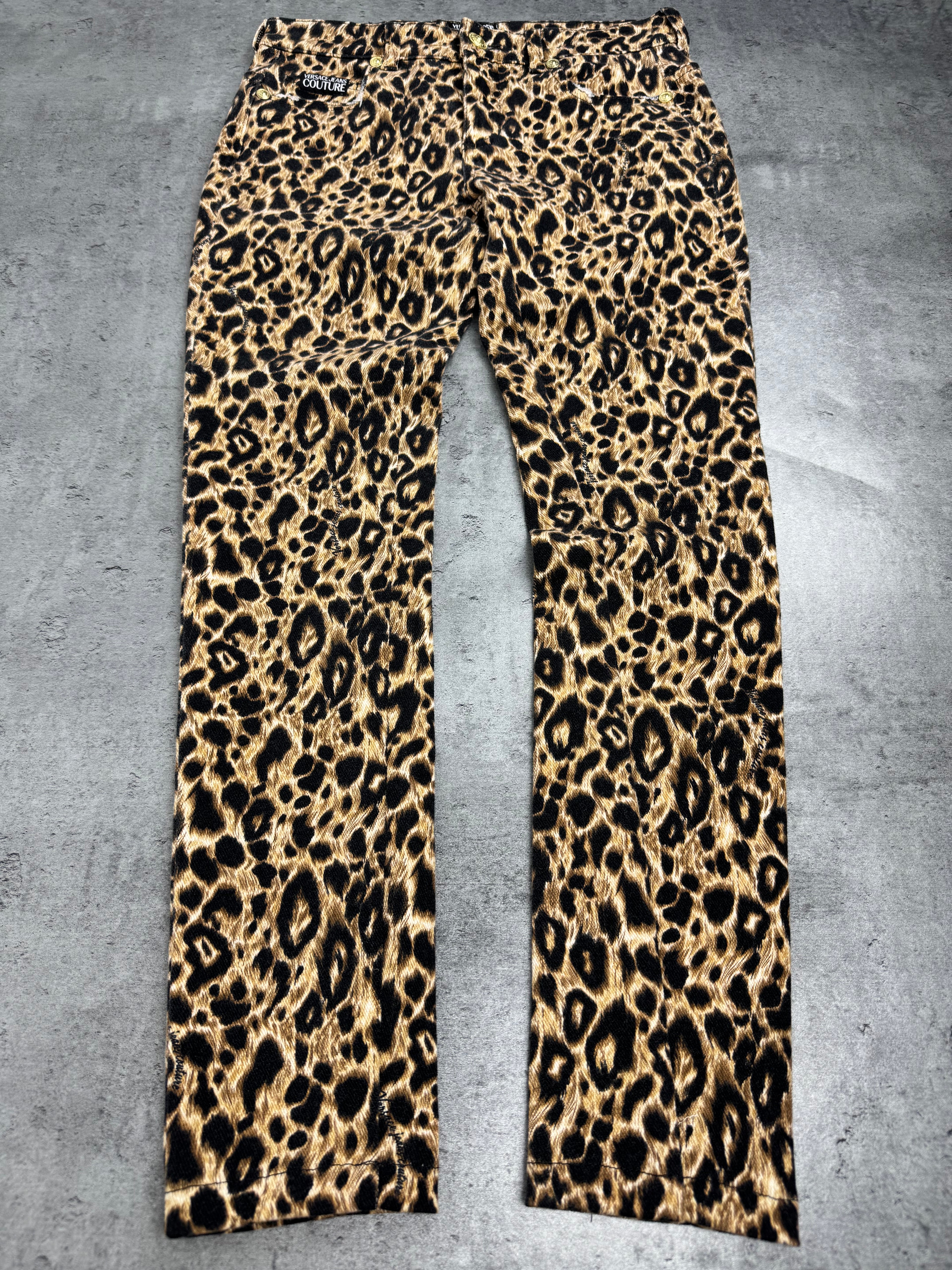 Versace Jeans Couture Spodnie w Panterkę Animal Print Skinny Jeans Designer