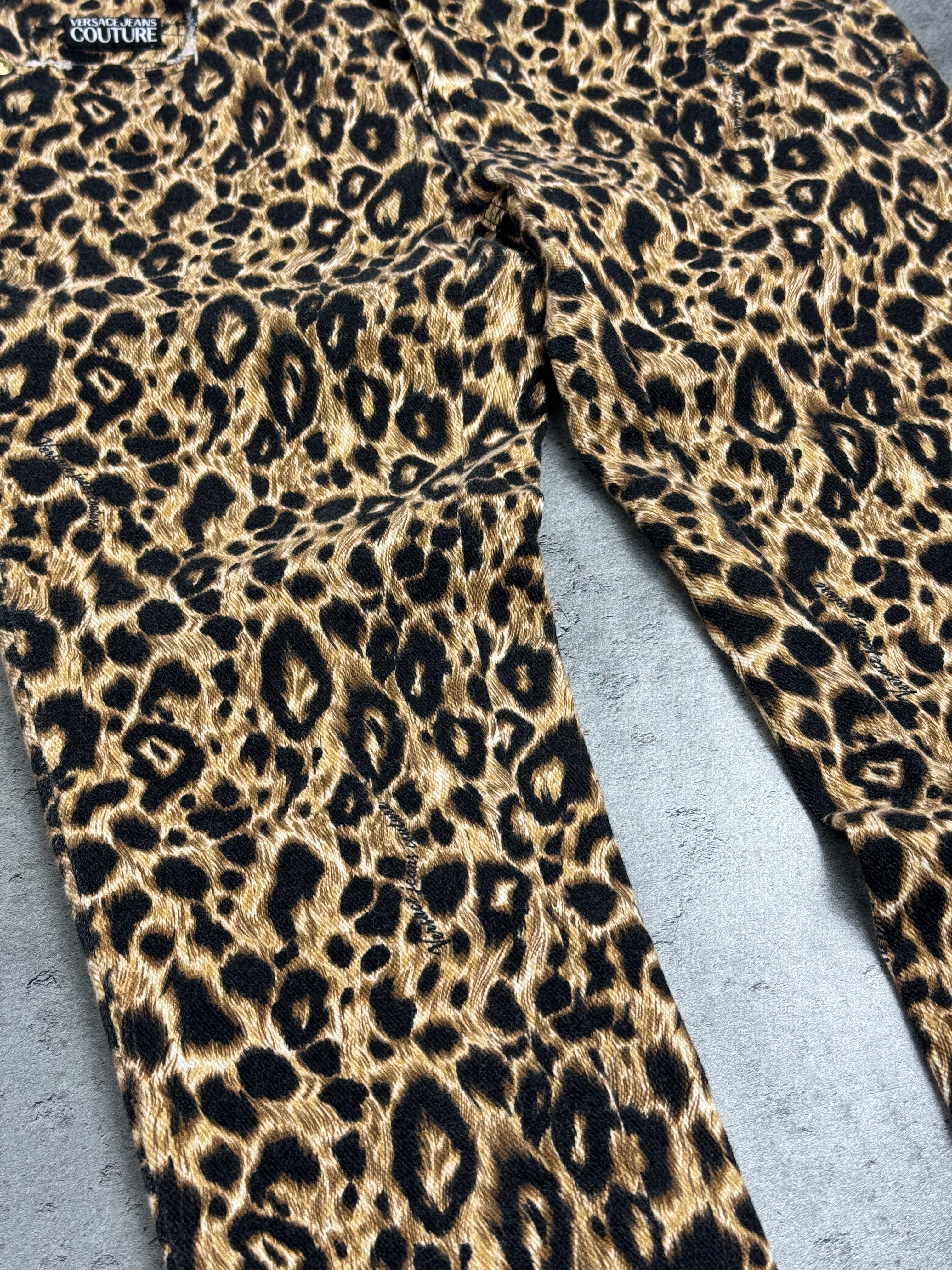 Versace Jeans Couture Spodnie w Panterkę Animal Print Skinny Jeans Designer