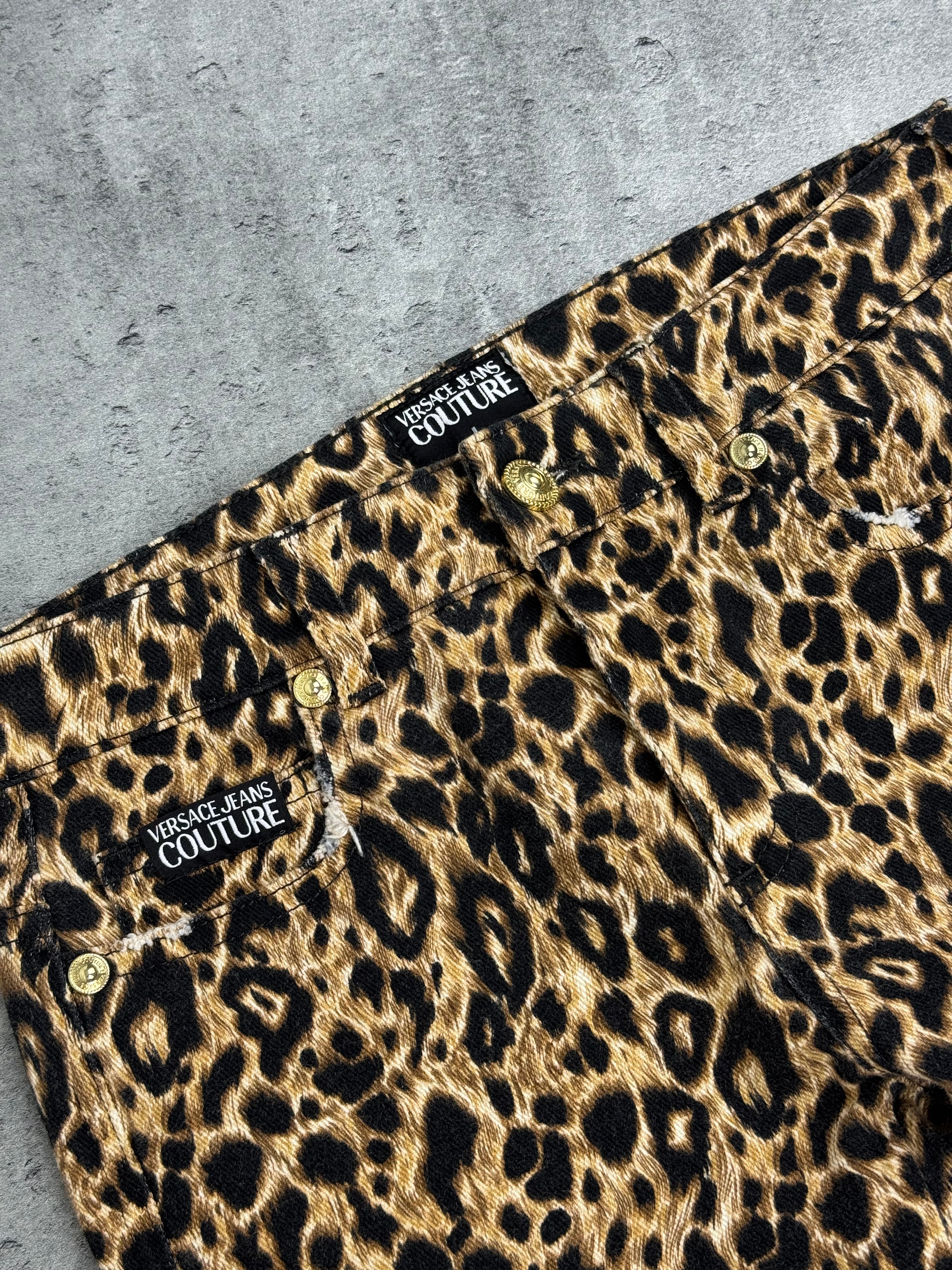 Versace Jeans Couture Spodnie w Panterkę Animal Print Skinny Jeans Designer