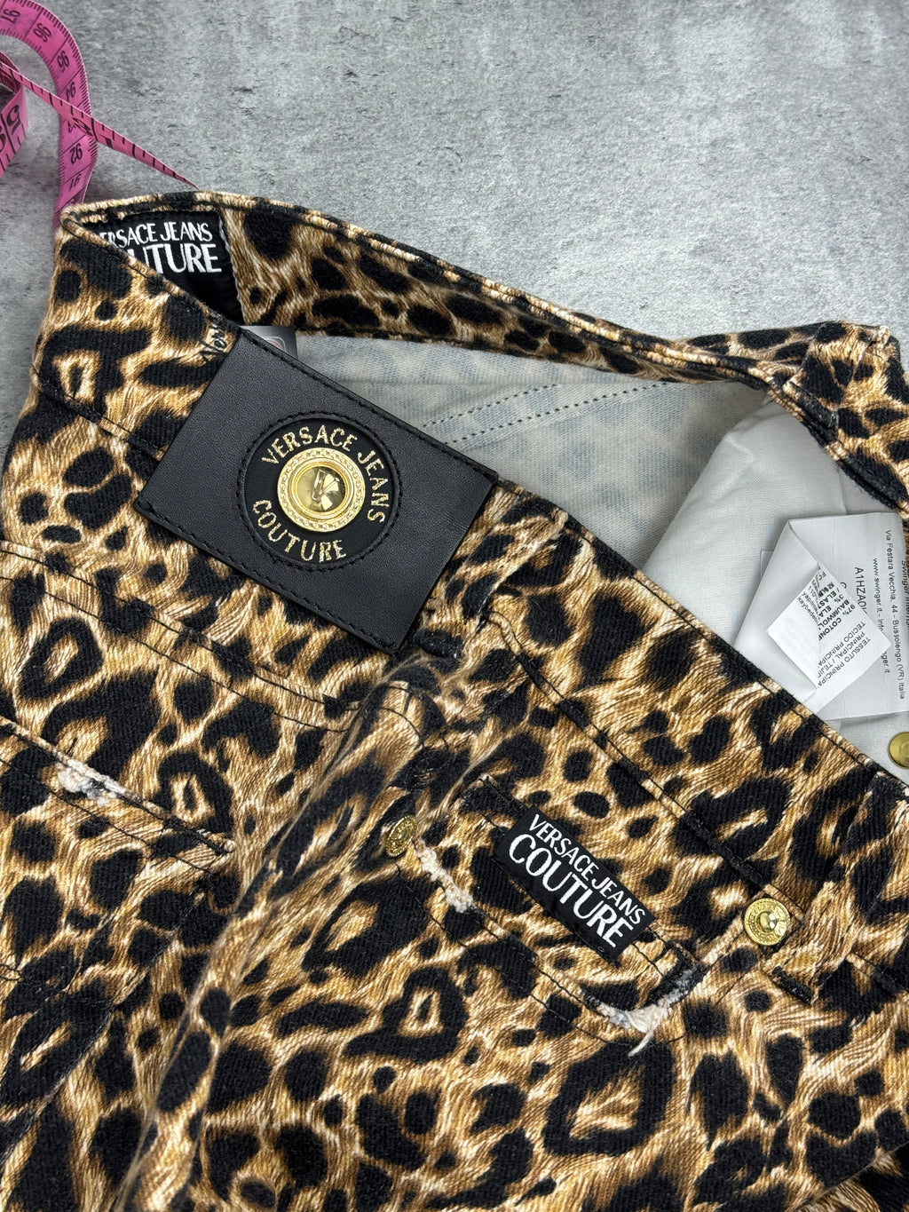 Versace Jeans Couture Spodnie w Panterkę Animal Print Skinny Jeans Designer