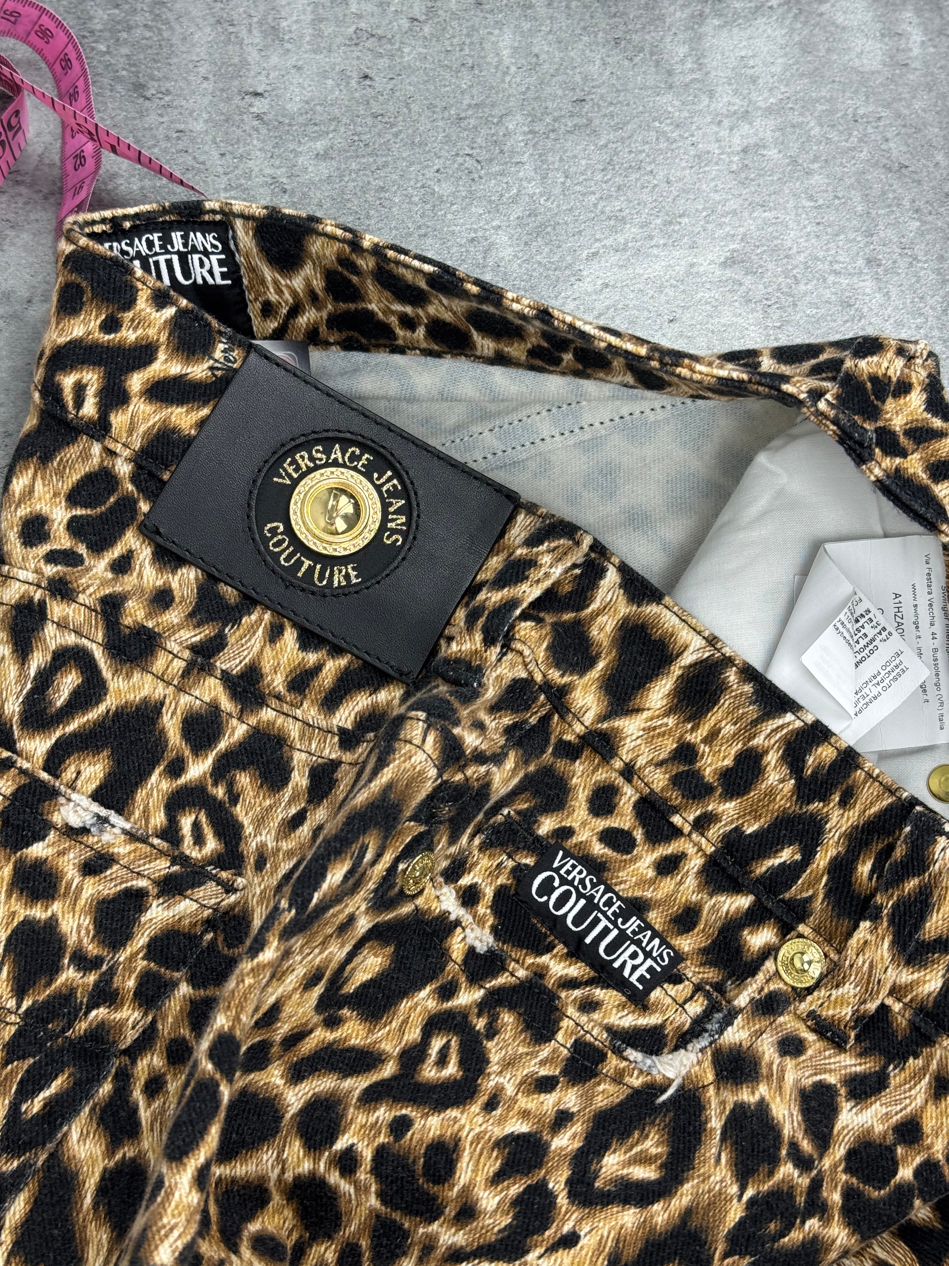 Versace Jeans Couture Spodnie w Panterkę Animal Print Skinny Jeans Designer