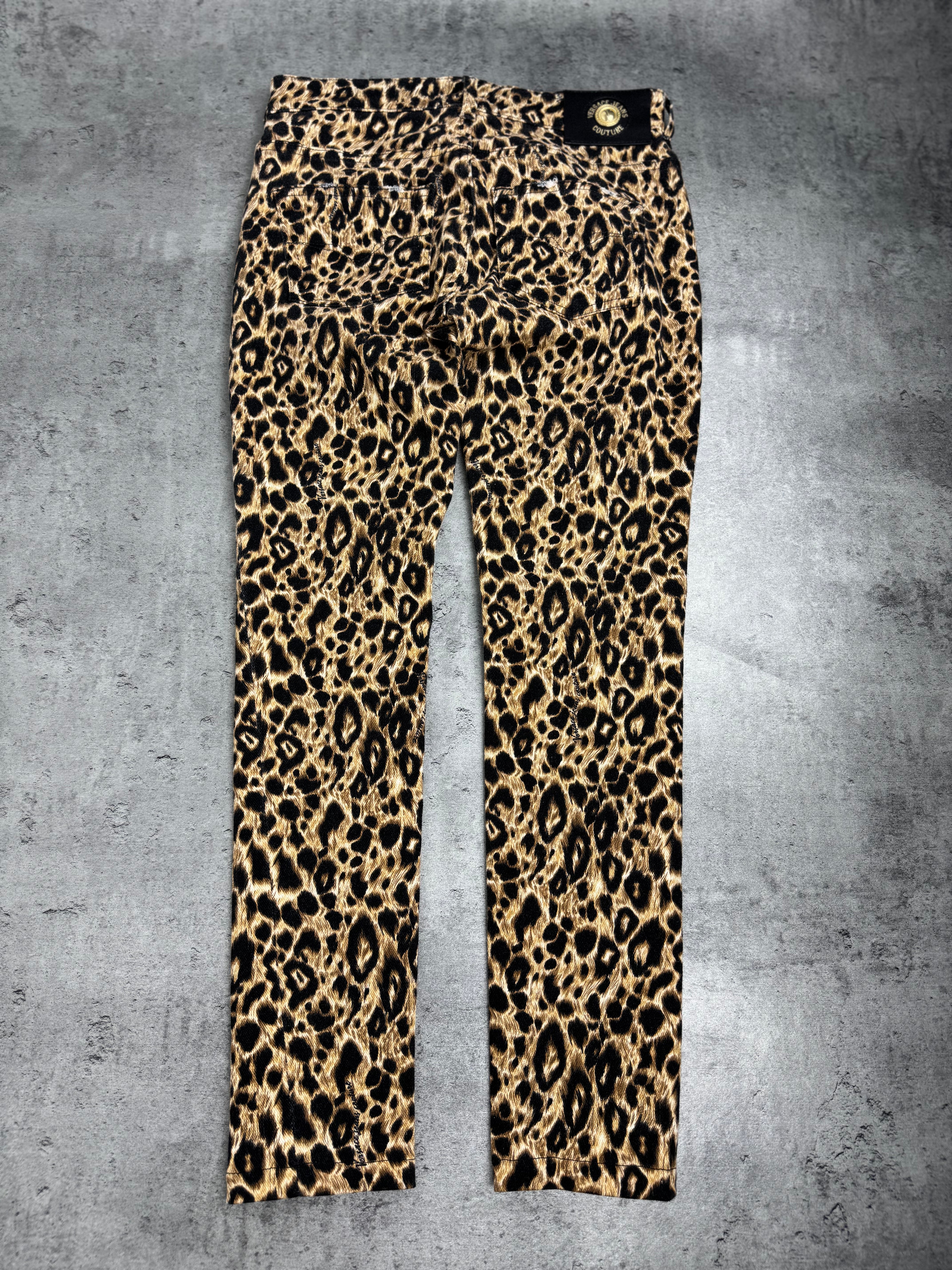 Versace Jeans Couture Spodnie w Panterkę Animal Print Skinny Jeans Designer