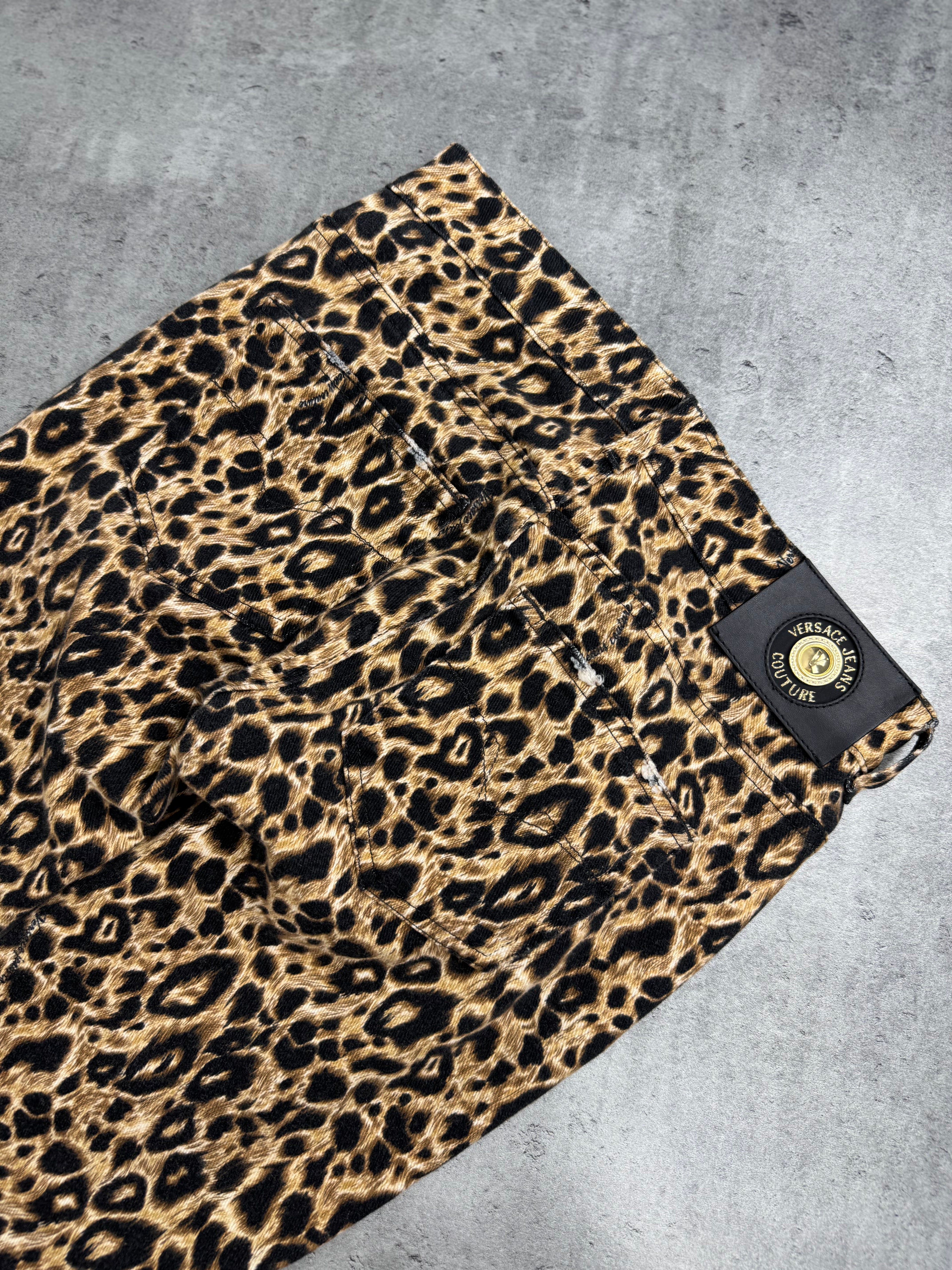 Versace Jeans Couture Spodnie w Panterkę Animal Print Skinny Jeans Designer