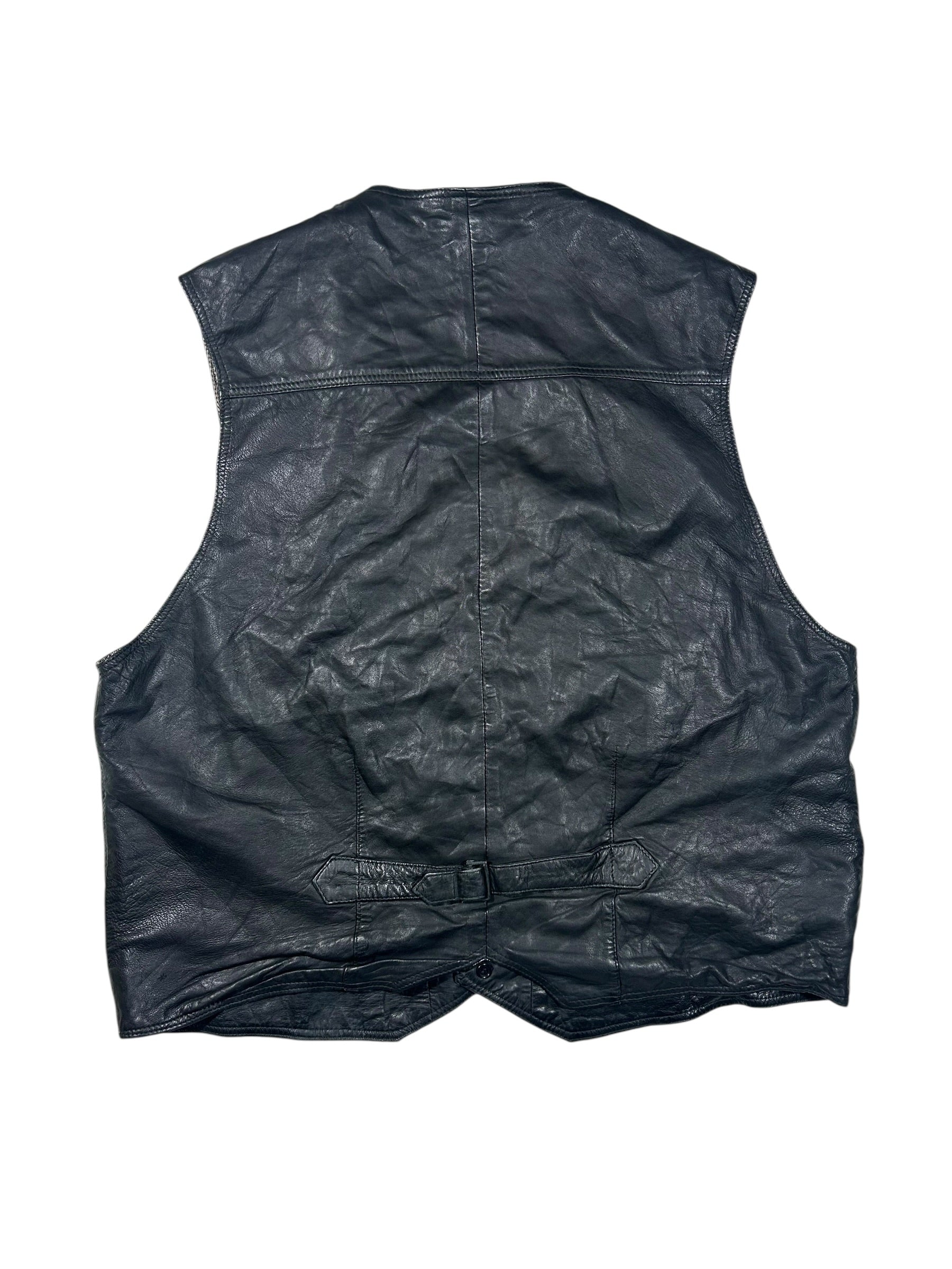 Bezrękawnik skórzany vintage z prawdziwej skóry - Leather biker