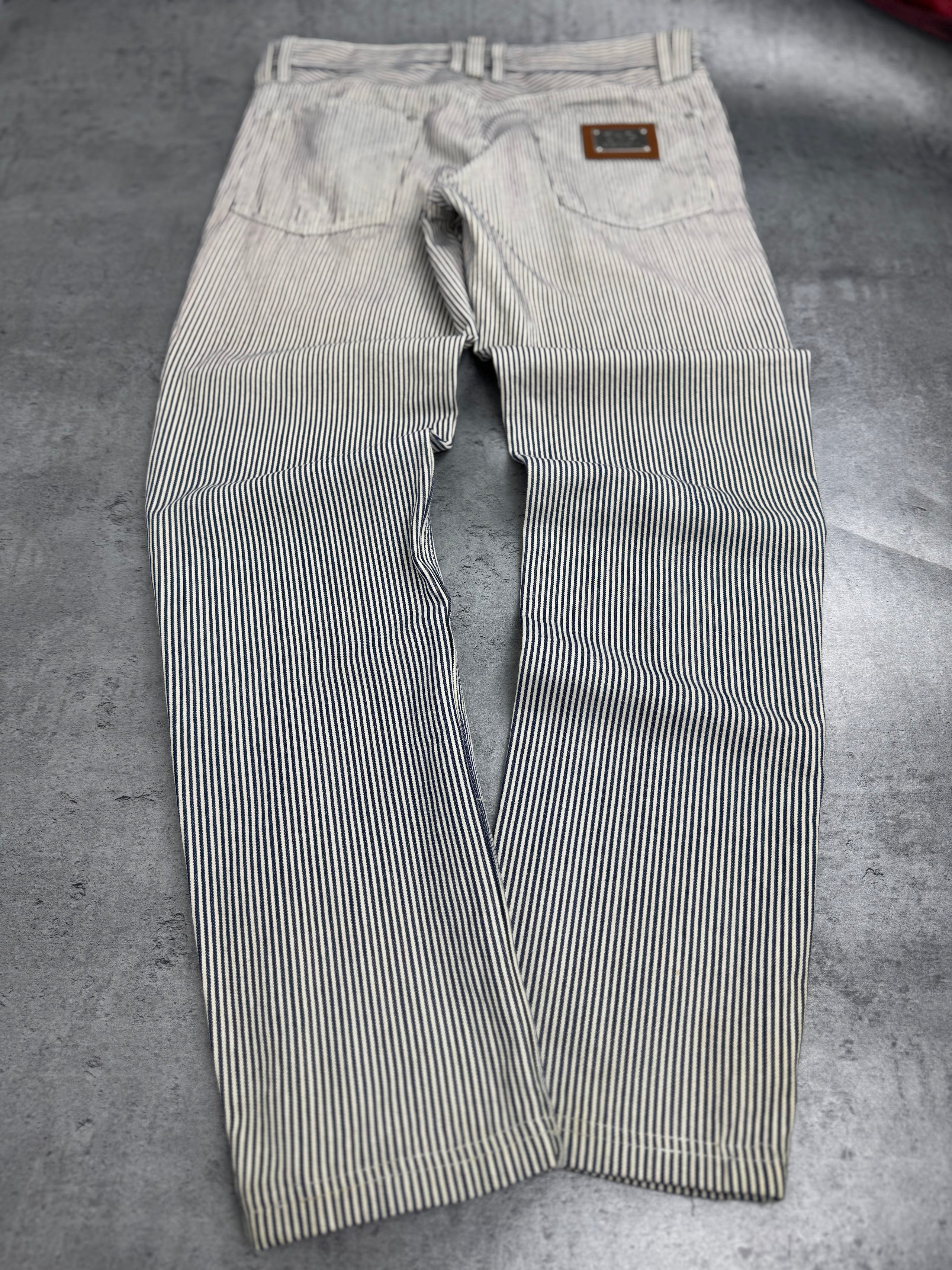 Dolce Gabbana Y2K Straight Leg Spodnie w Paski Striped Pants Vintage 2000s Designer Premium Old Money preppy