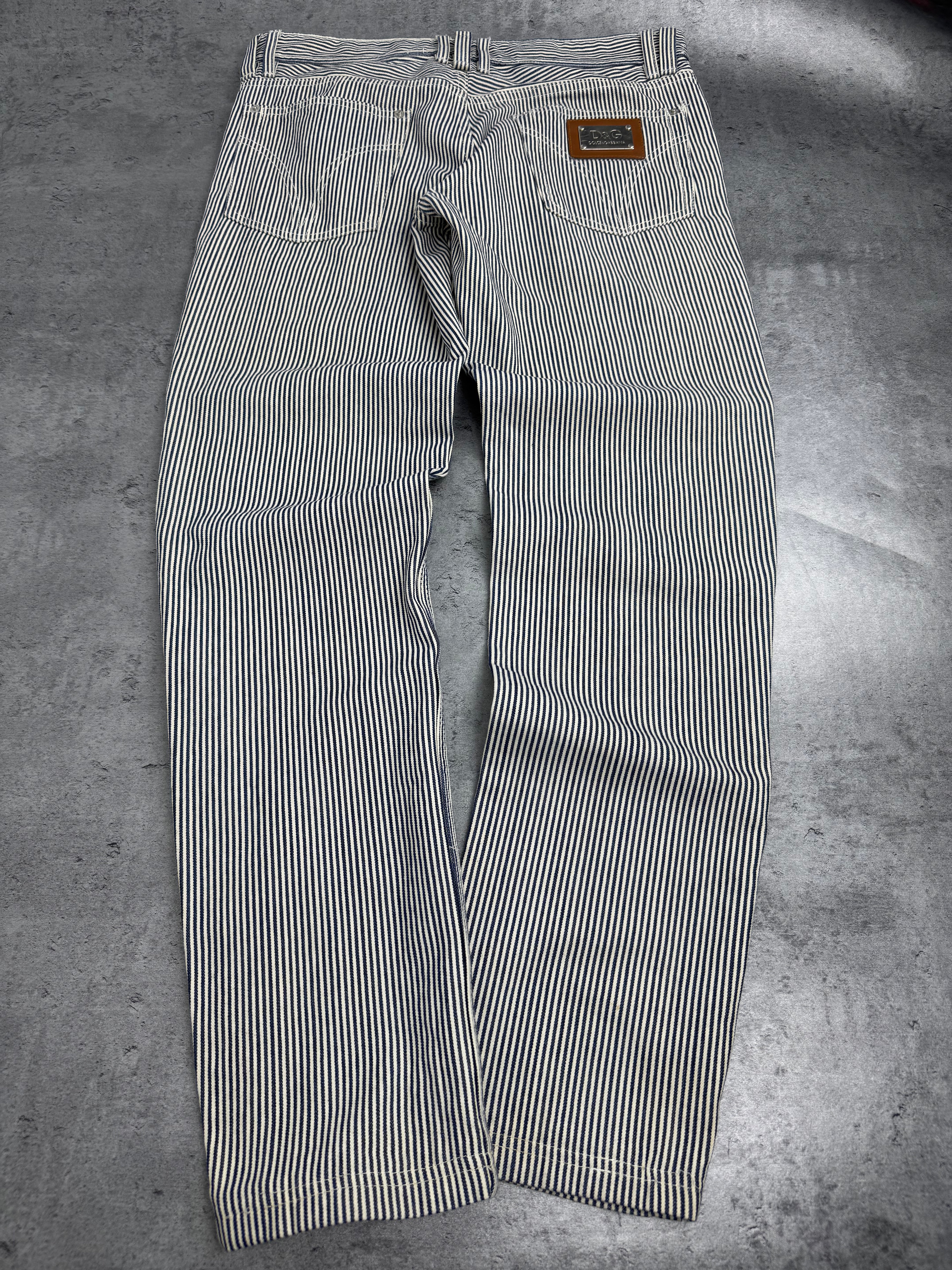 Dolce Gabbana Y2K Straight Leg Spodnie w Paski Striped Pants Vintage 2000s Designer Premium Old Money preppy