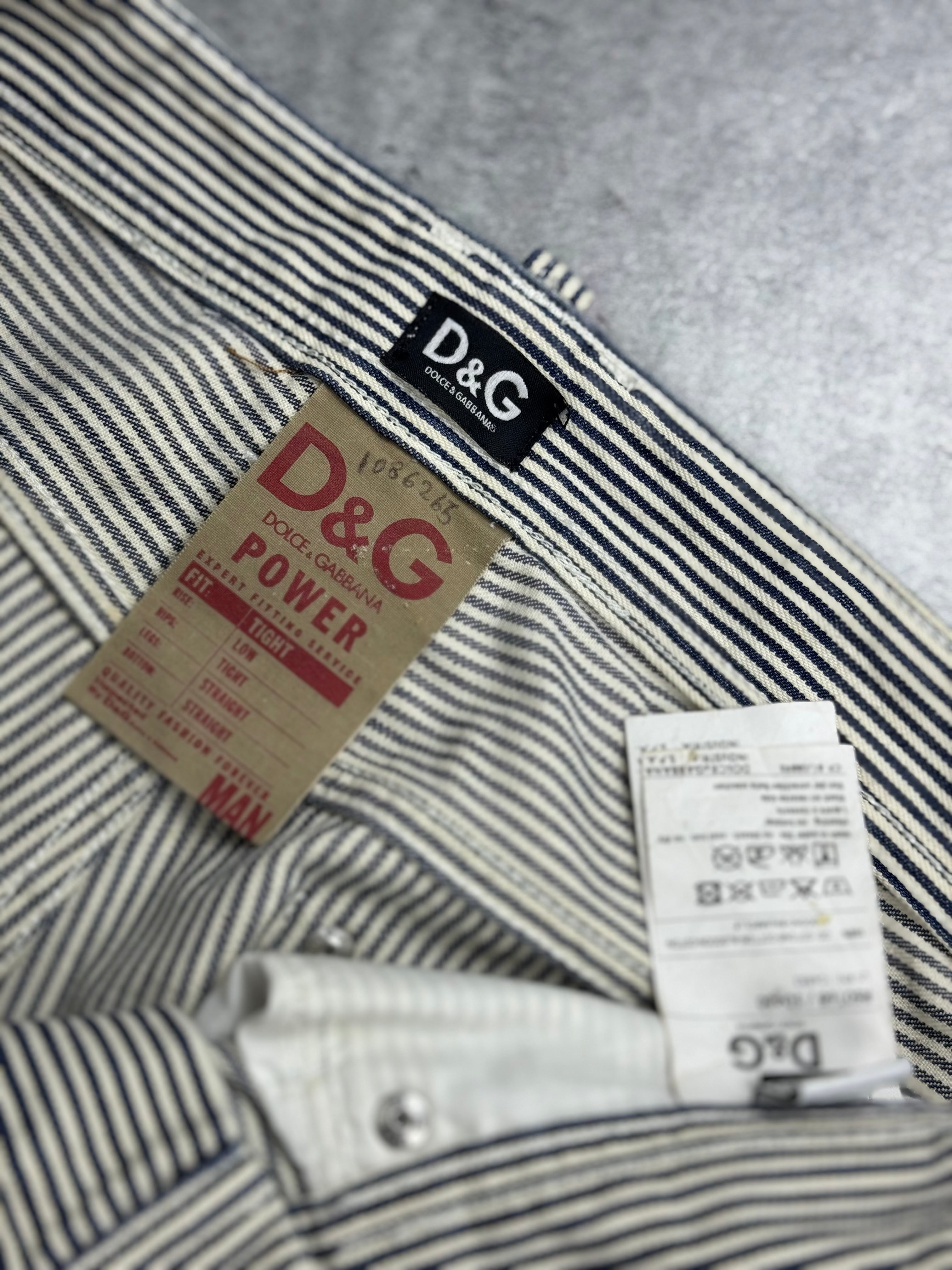 Dolce Gabbana Y2K Straight Leg Spodnie w Paski Striped Pants Vintage 2000s Designer Premium Old Money preppy