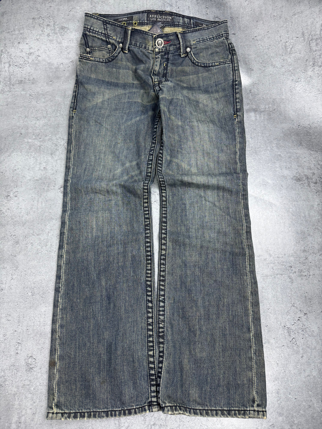 Affliction y2k rare grunge goth spodnie jeansowe jeansy baggy bootcut amerykańskie