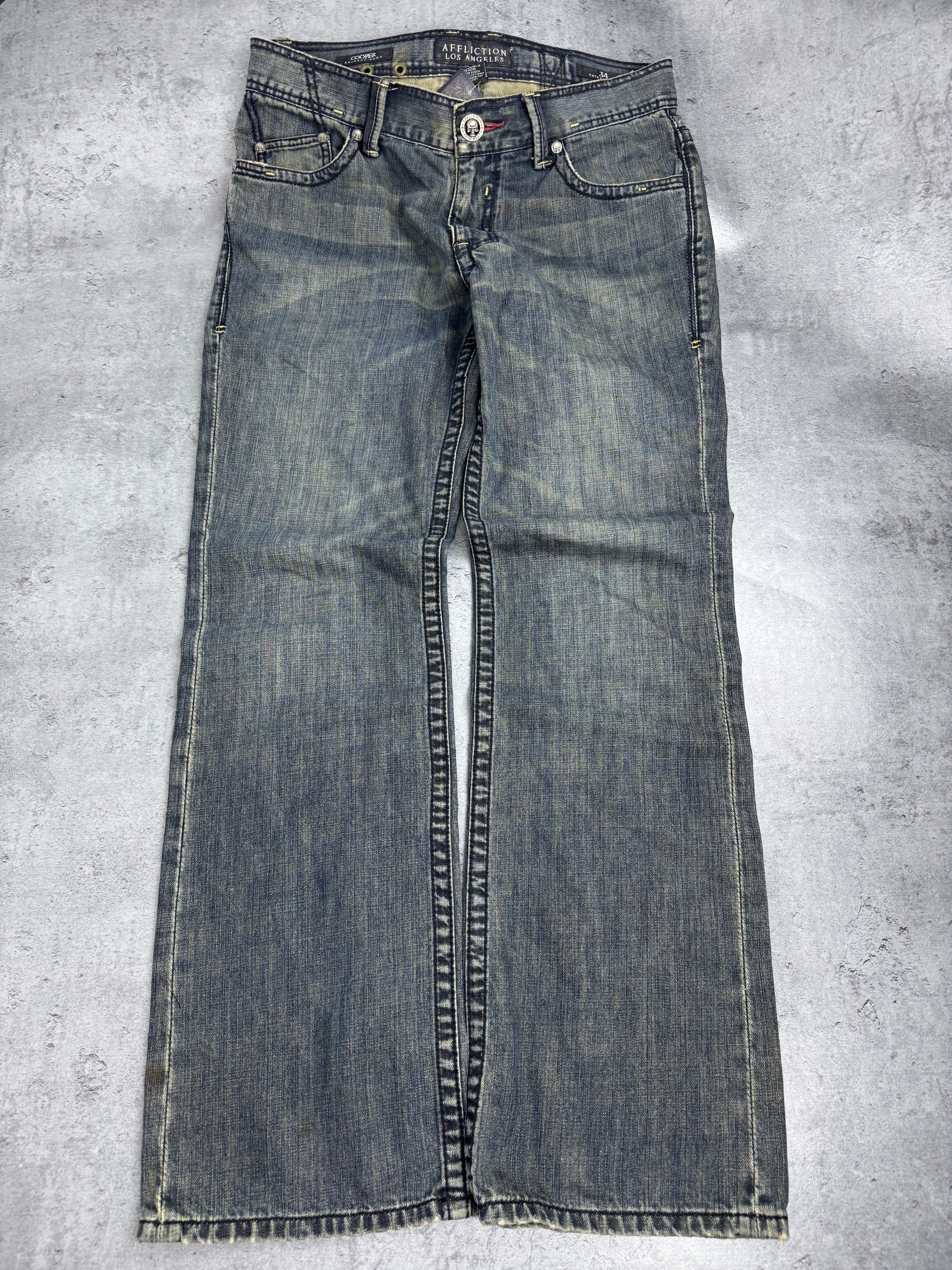Affliction y2k rare grunge goth spodnie jeansowe jeansy baggy bootcut amerykańskie