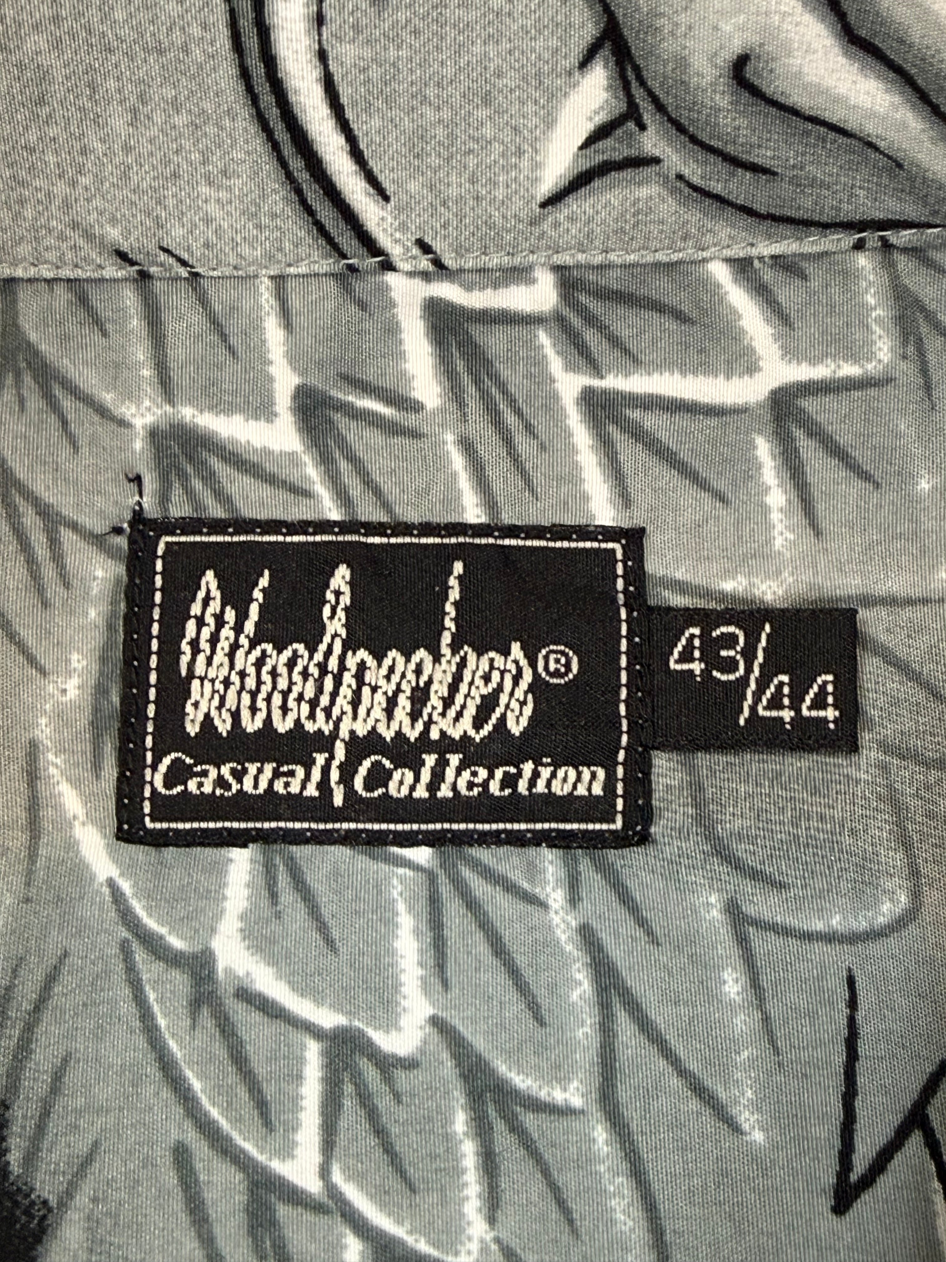 VIntage Woodpecker Dragon Print Button Up Grey