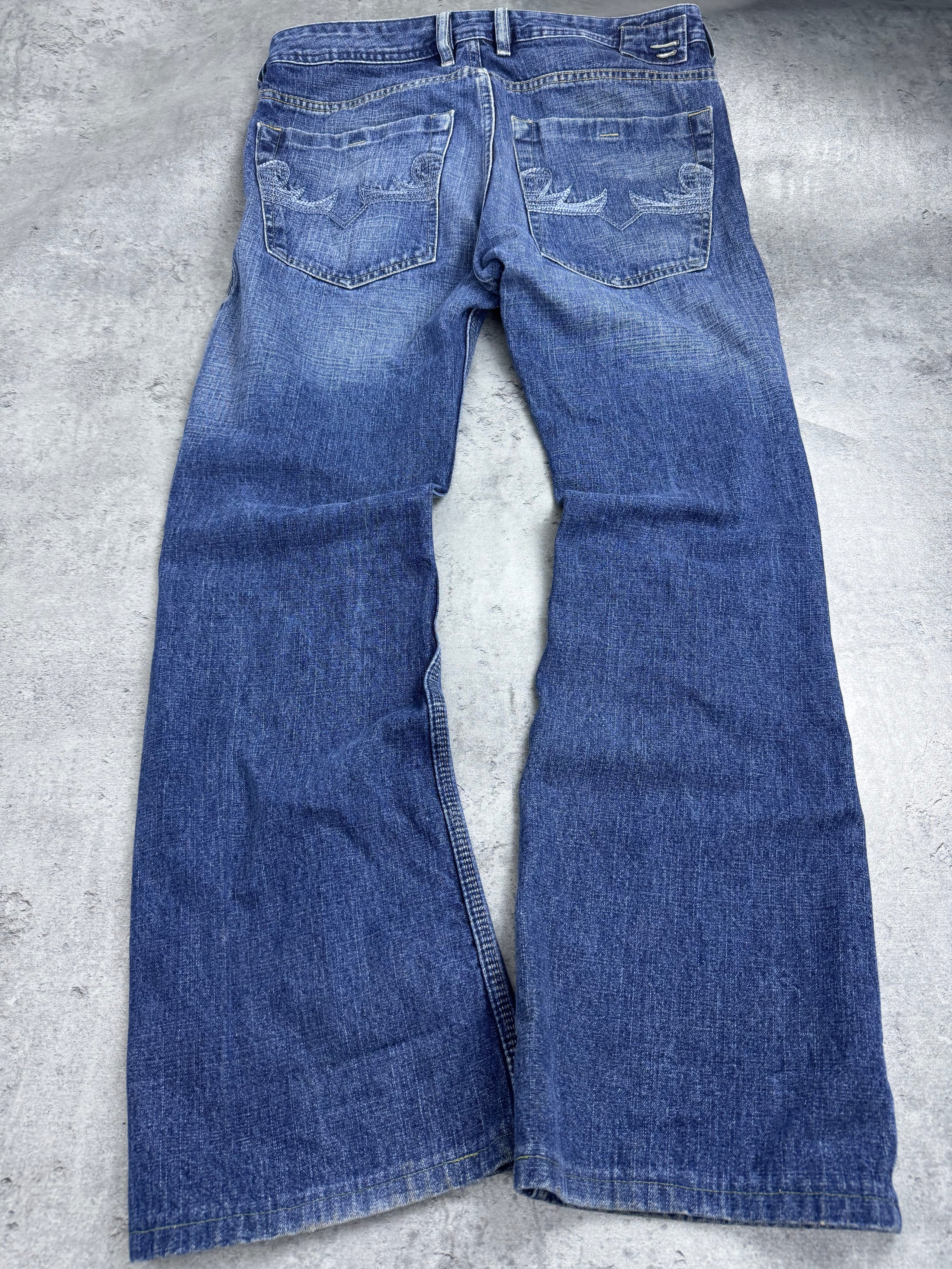 Diesel Industry Bootcut Spodnie Poszerzane Dzwony Flared y2k Jeansy Jeansowe 2000s Era Back Pocket Embroidery