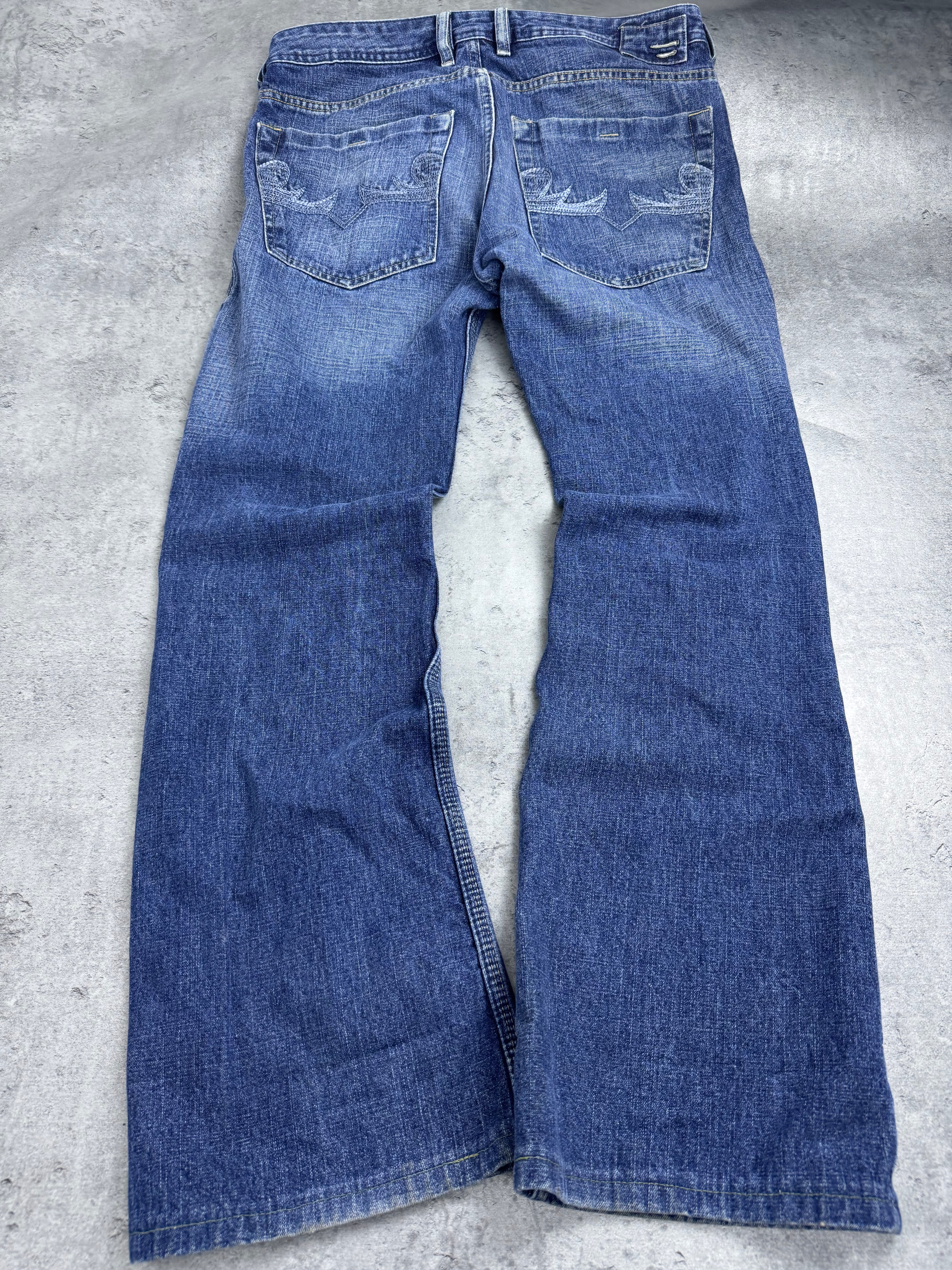 Diesel Industry Bootcut Spodnie Poszerzane Dzwony Flared y2k Jeansy Jeansowe 2000s Era Back Pocket Embroidery