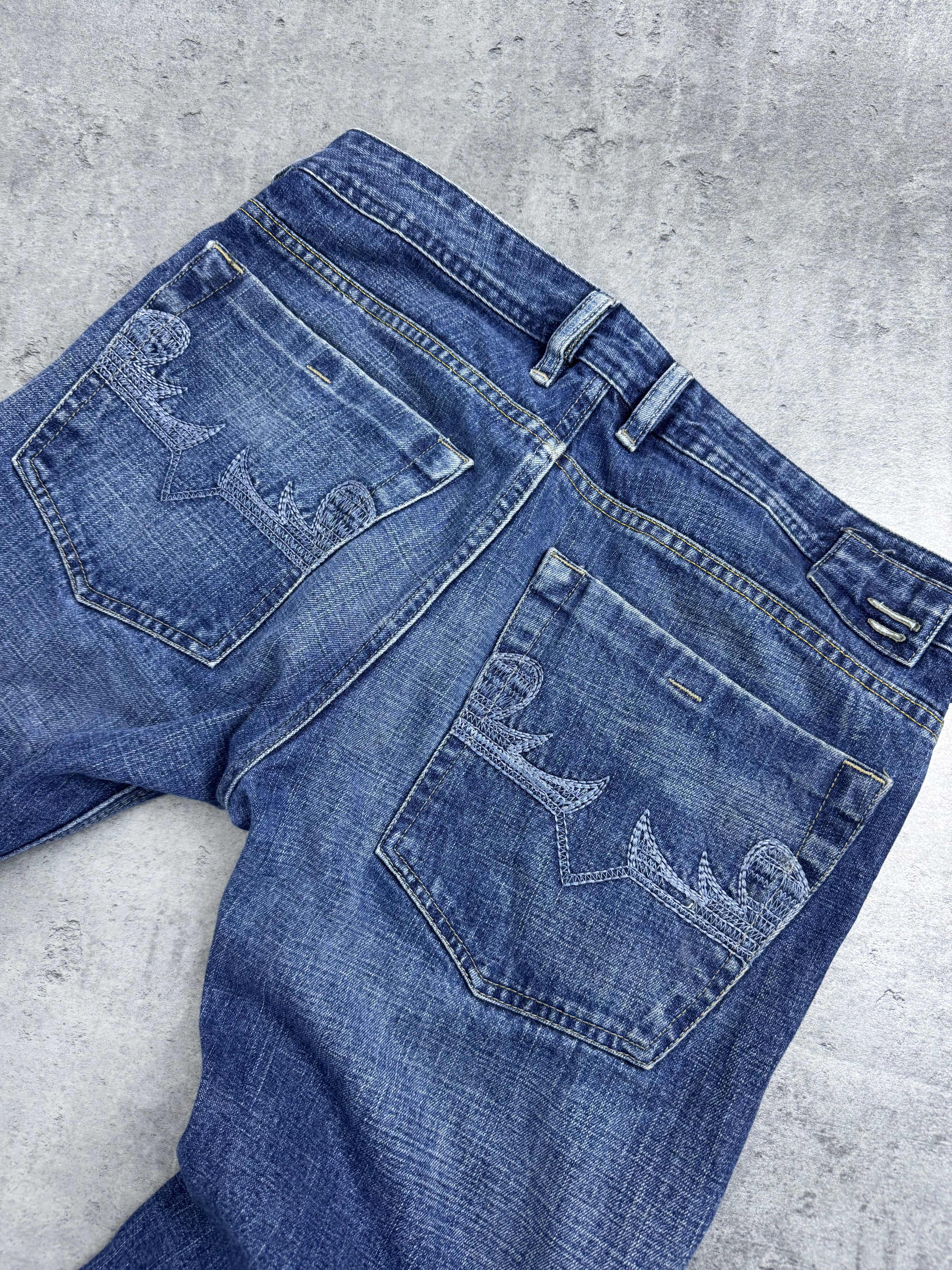 Diesel Industry Bootcut Spodnie Poszerzane Dzwony Flared y2k Jeansy Jeansowe 2000s Era Back Pocket Embroidery