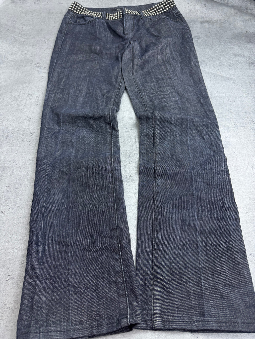 Hugo Boss Y2K Studs Spodnie Straight Leg Czarne Szare JE175