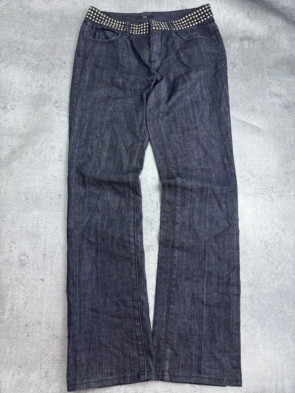 Hugo Boss Y2K Studs Spodnie Straight Leg Czarne Szare JE175