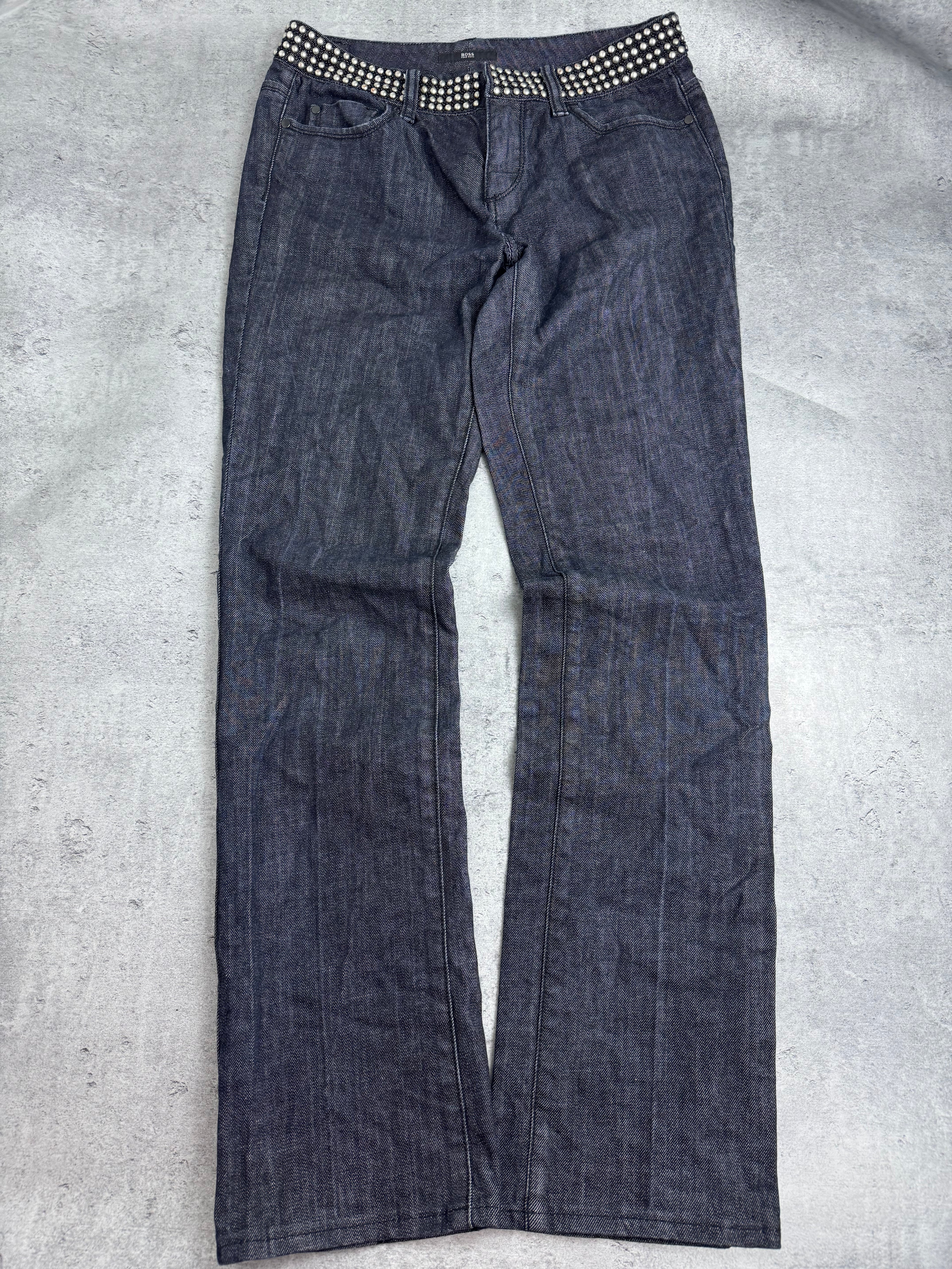 Hugo Boss Y2K Studs Spodnie Straight Leg Czarne Szare JE175