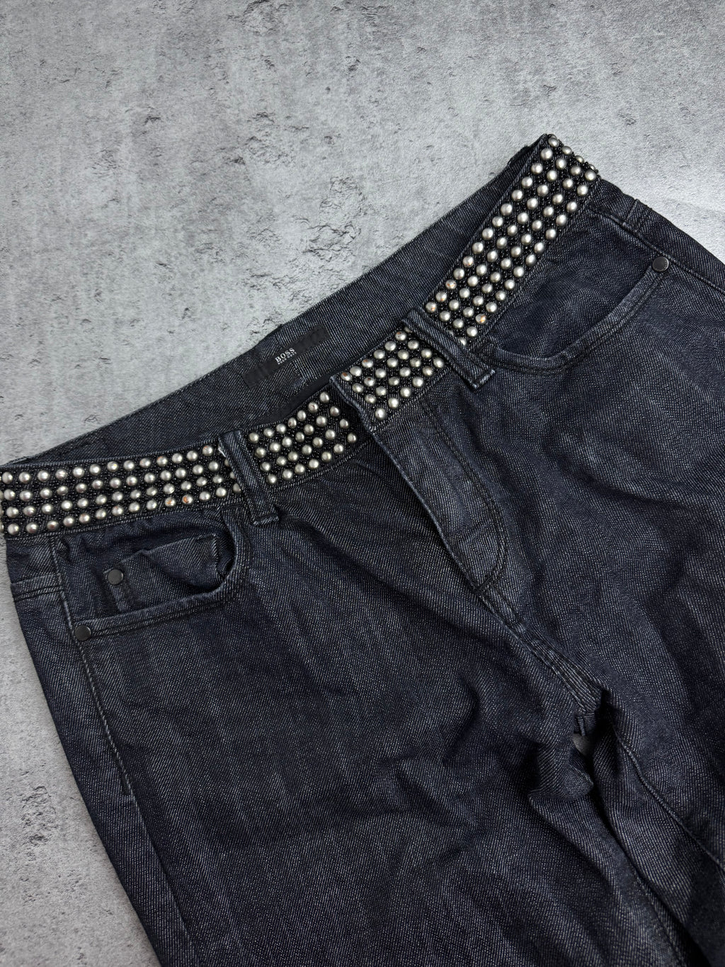 Hugo Boss Y2K Studs Spodnie Straight Leg Czarne Szare JE175