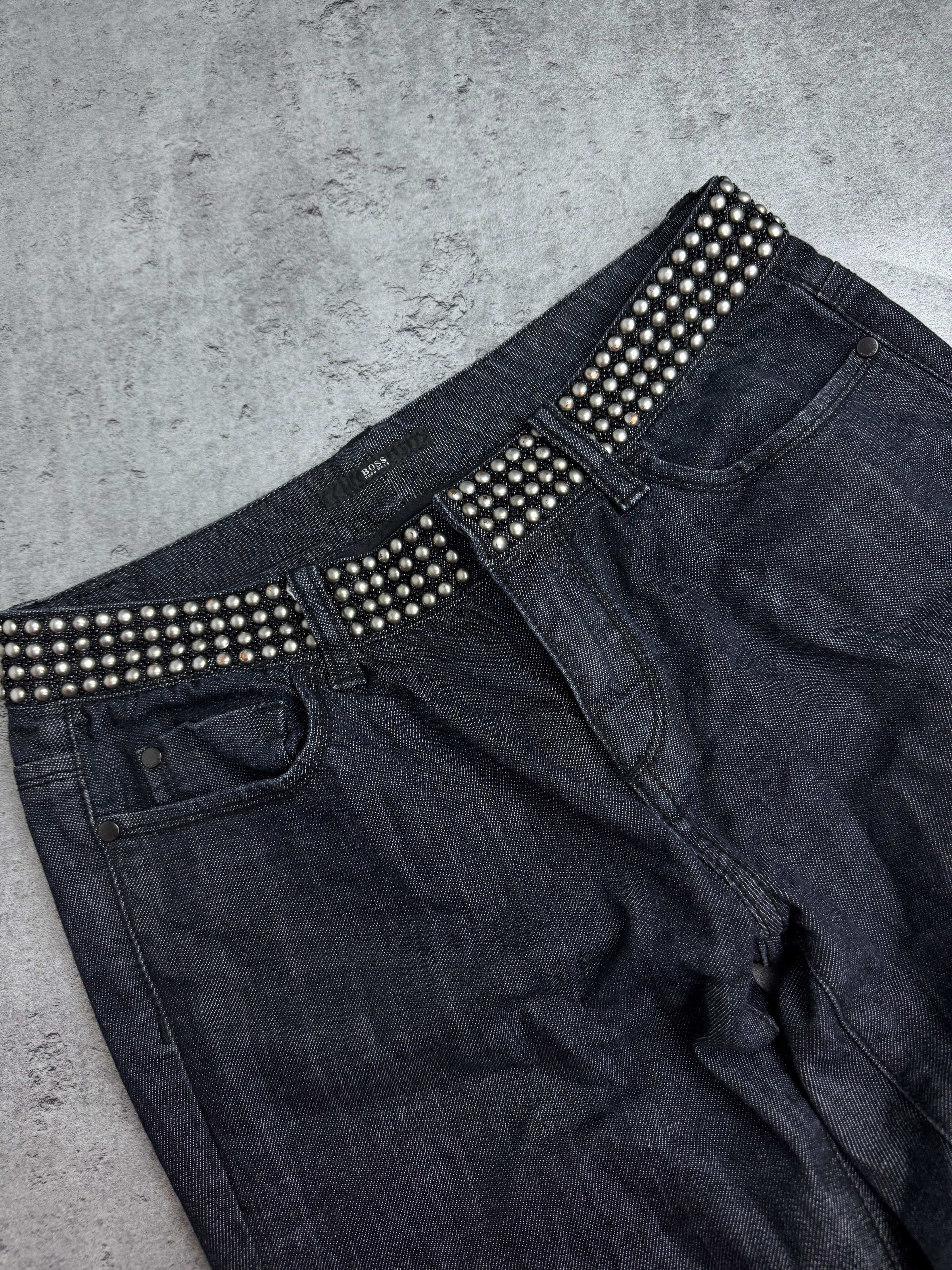 Hugo Boss Y2K Studs Spodnie Straight Leg Czarne Szare JE175