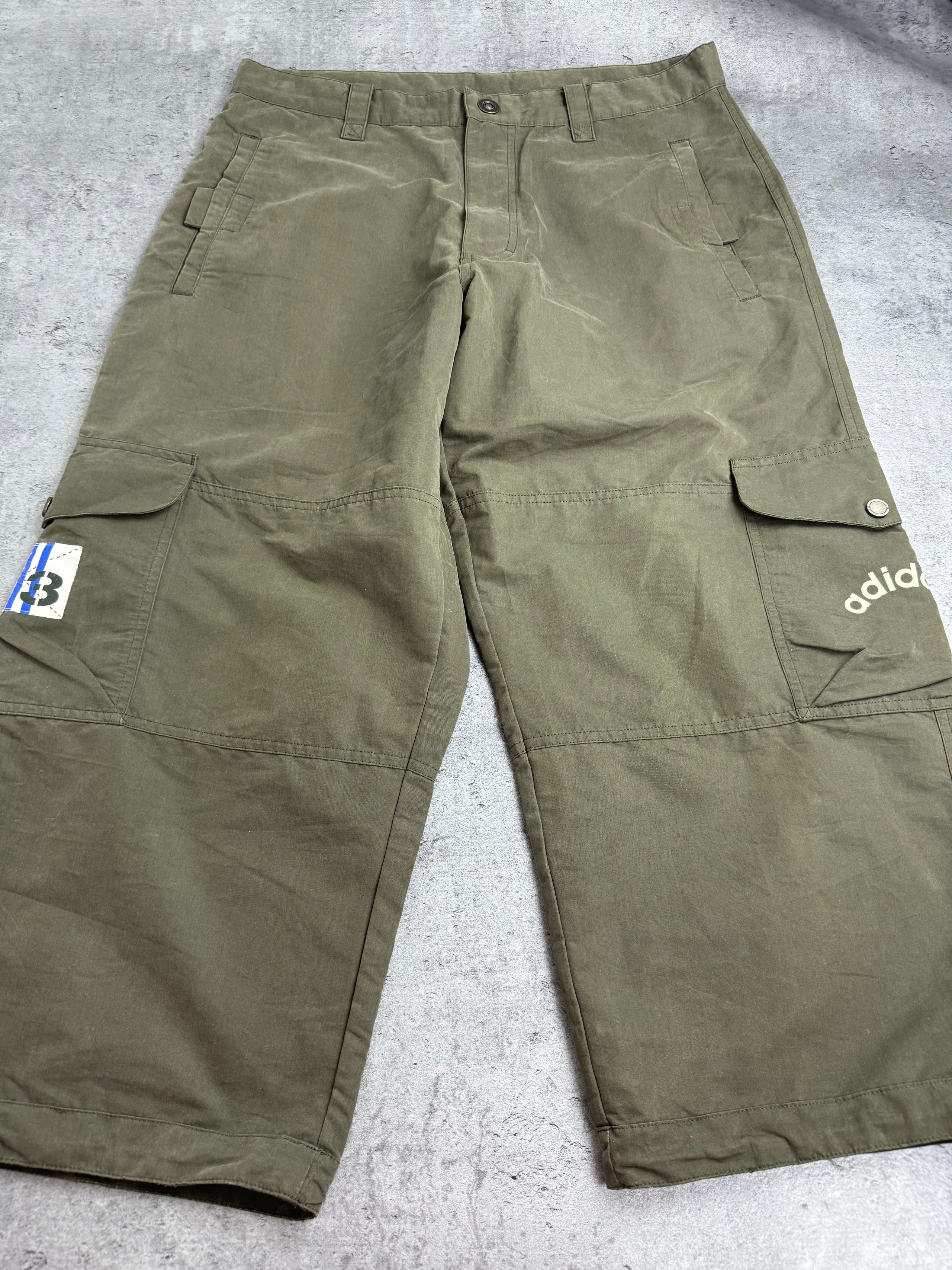 Adidas 2003 Rybaczki Cargo Shorts Spodenki Baggy Earth Tone Y2K Skater Vintage Szorty Capri