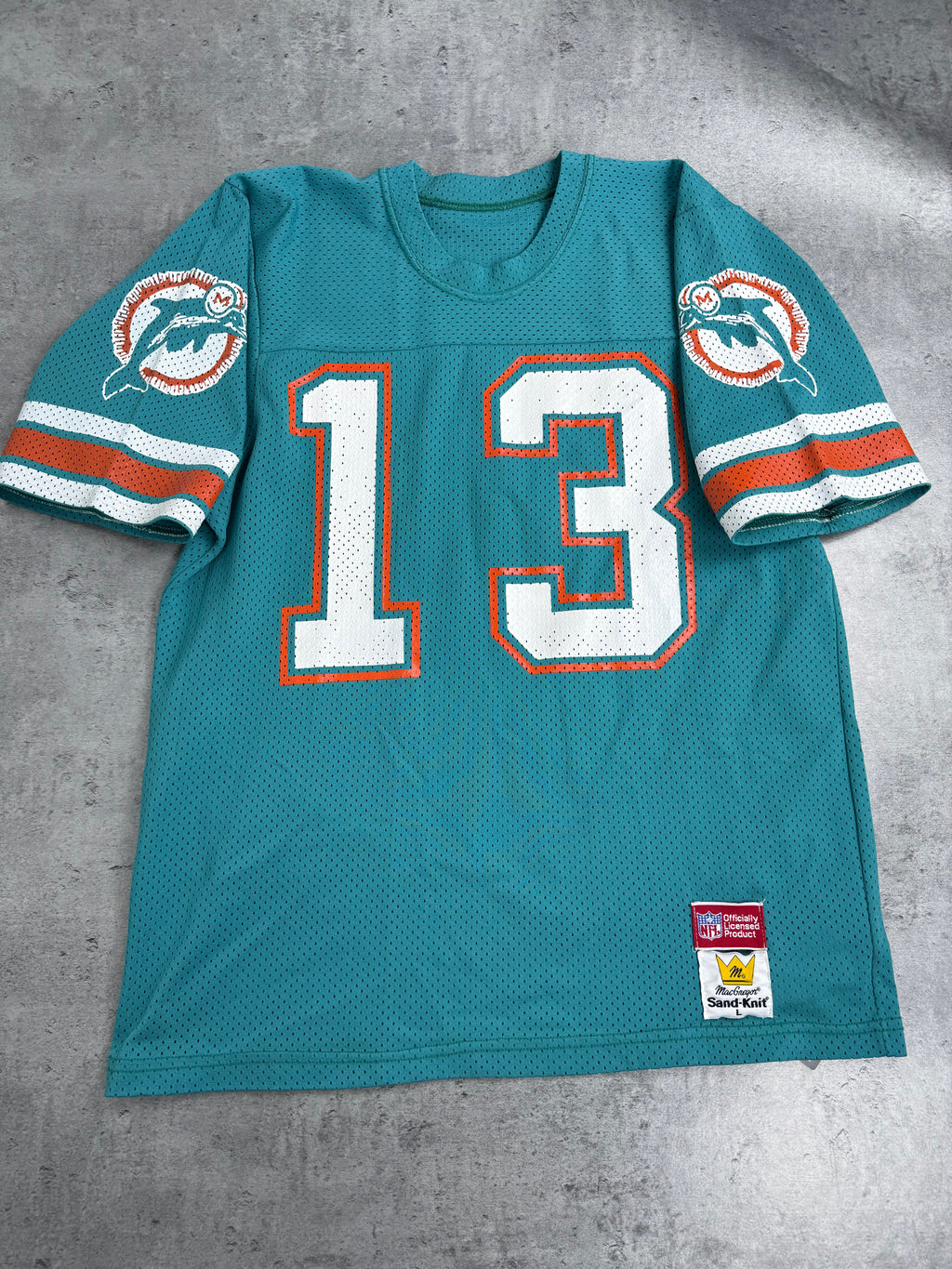 Dan Marino 80s Miami Doplhins Sand Knit Made in USA NFL Football Jersey Oversized Koszulka Sportowa