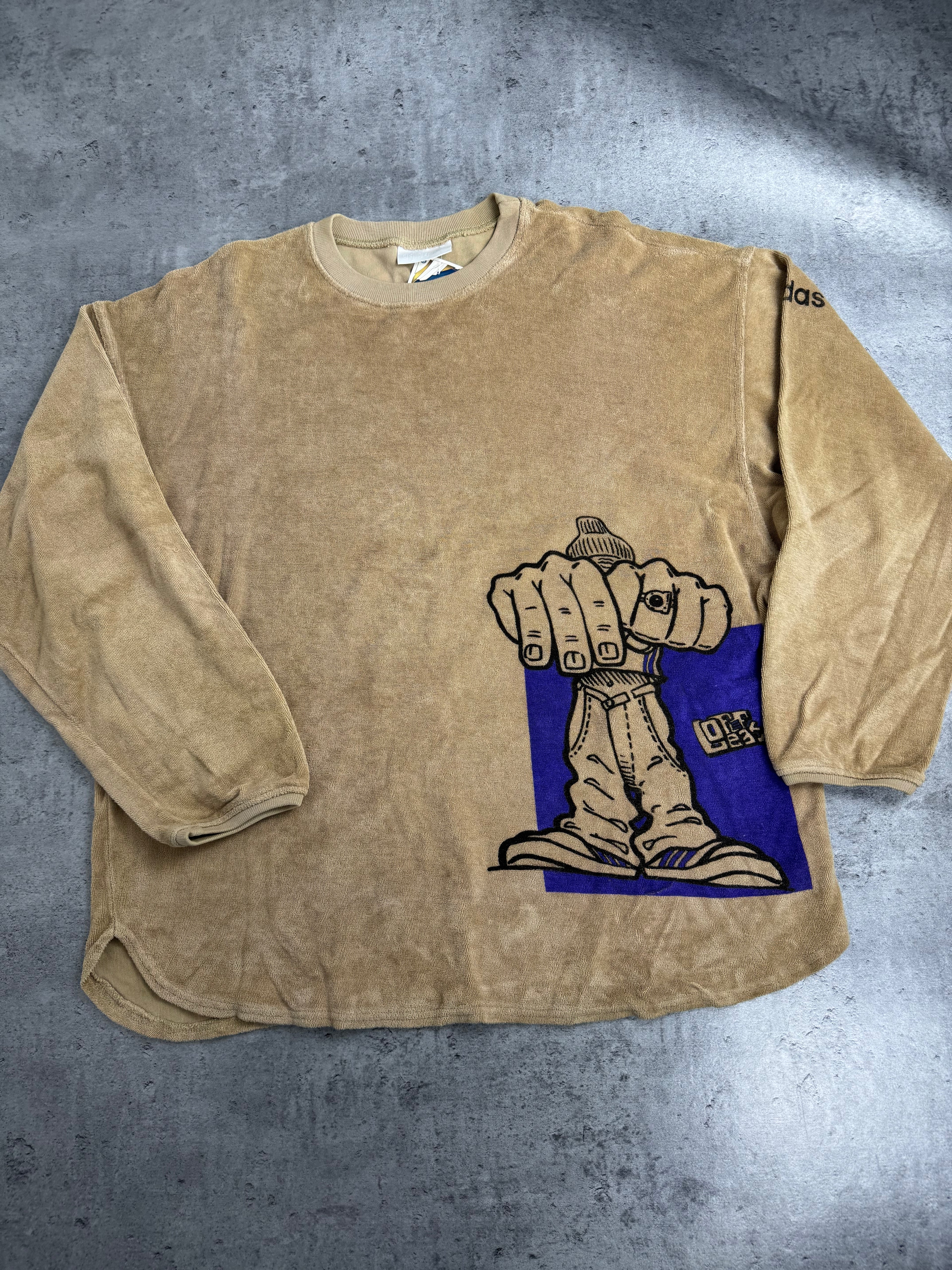Adidas 90s RARE Grafitti Style Skater Graphic Sweatshirt Bluza Bez Kaptura Oversized HipHop