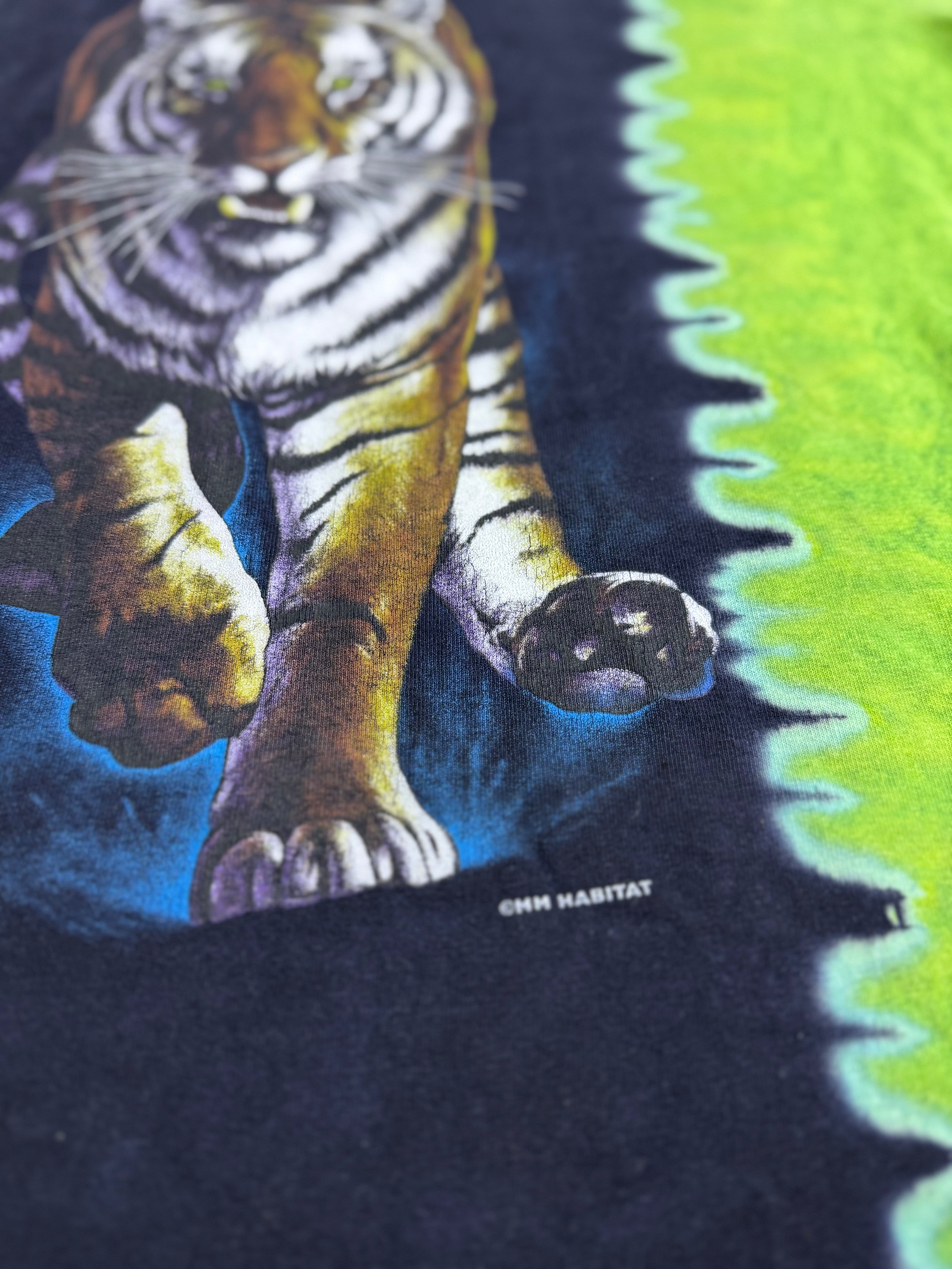 Rainforest Cafe USA Tie Dye Rok 2000 Tiger Graphic Tee Shirt Nature Koszulka z Nadrukiem