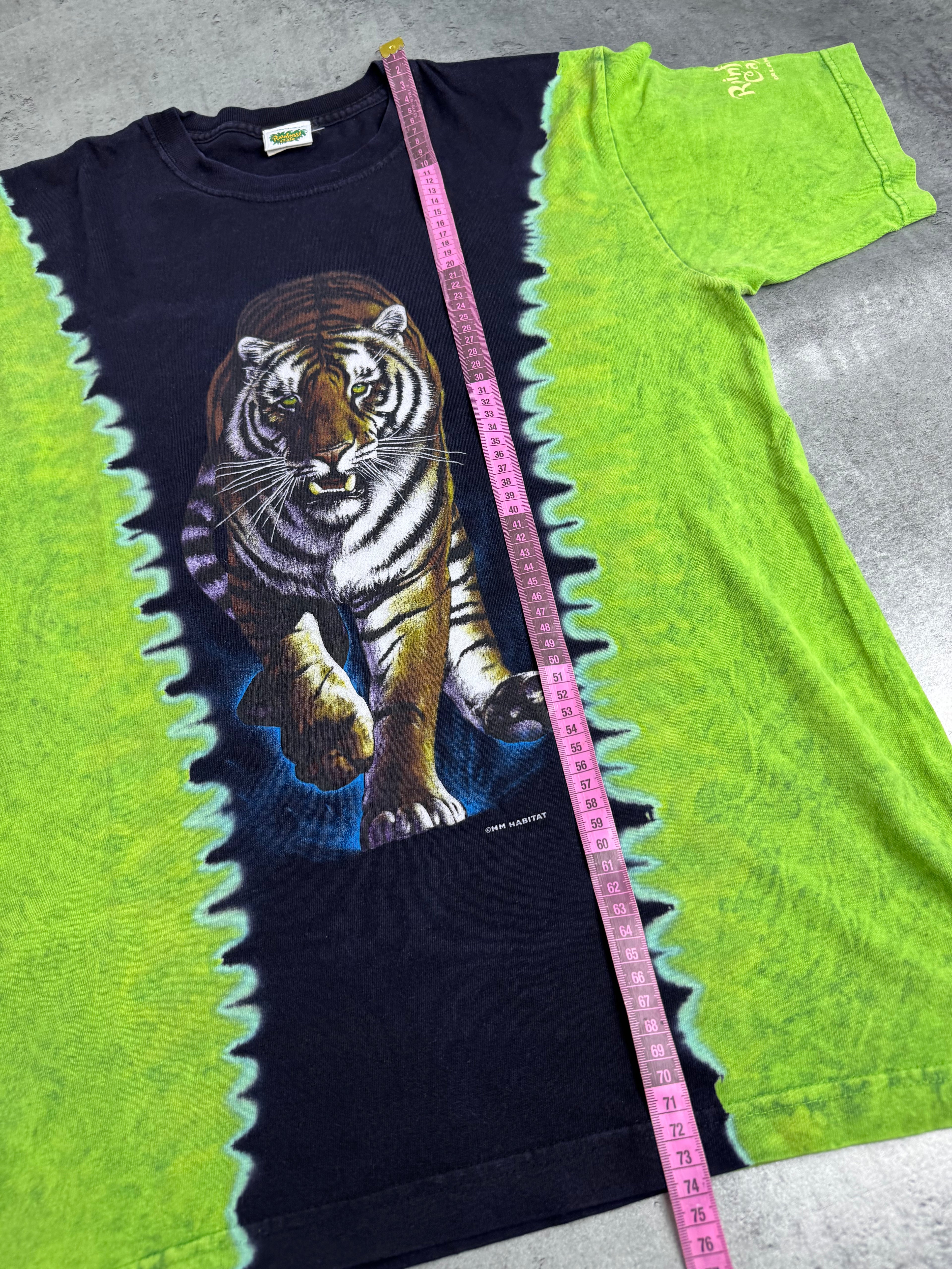 Rainforest Cafe USA Tie Dye Rok 2000 Tiger Graphic Tee Shirt Nature Koszulka z Nadrukiem