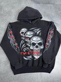 Triple Skull Evil Tribal Hoodie Double Sided Graphic Bluza z Kapturem Rare Y2K