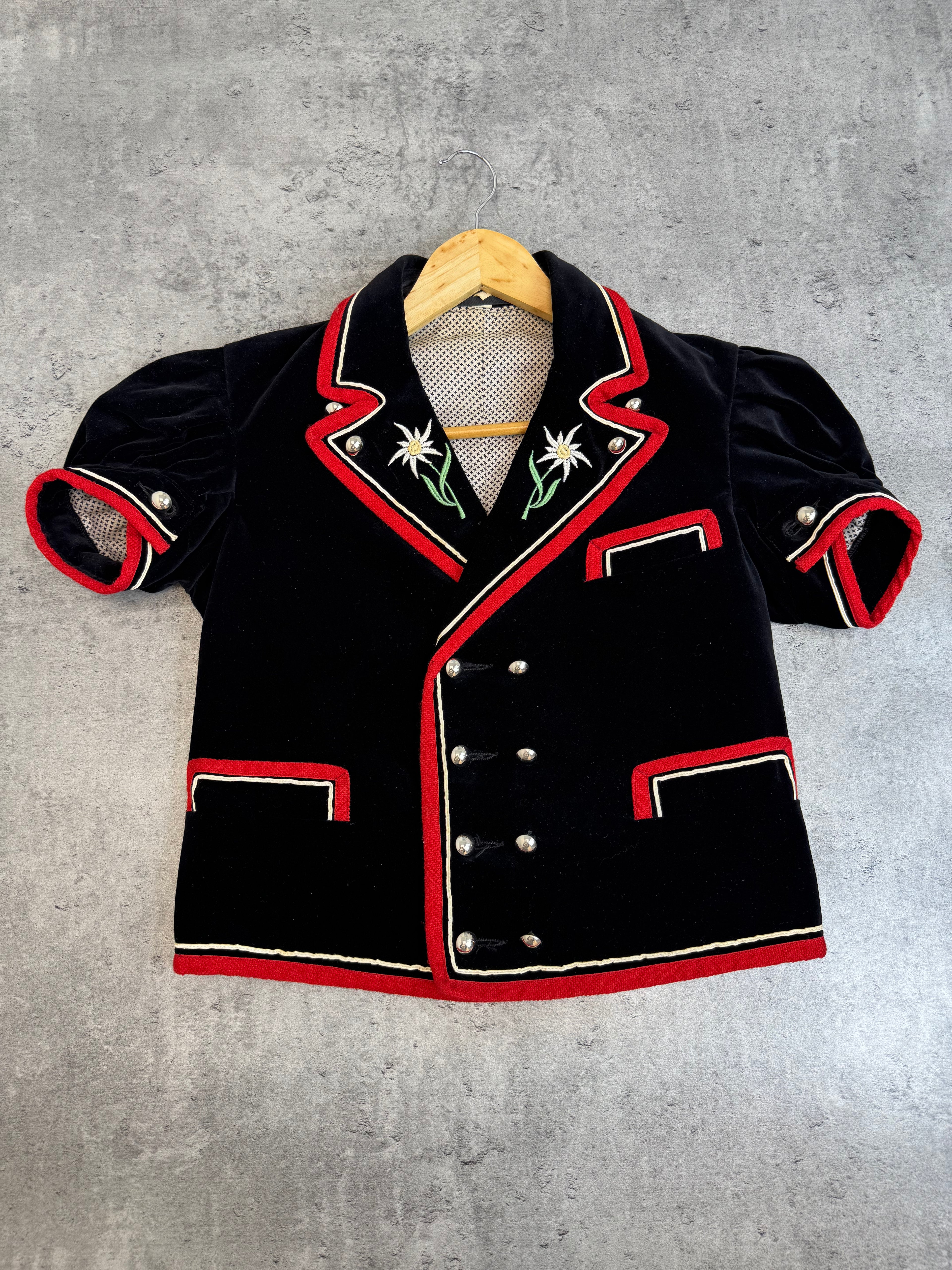 Vintage 90s Lutteurs Austrian Folk Jacket  Velvet Blazer Tyrol Oktoberfest Edelweiss Cottagecore