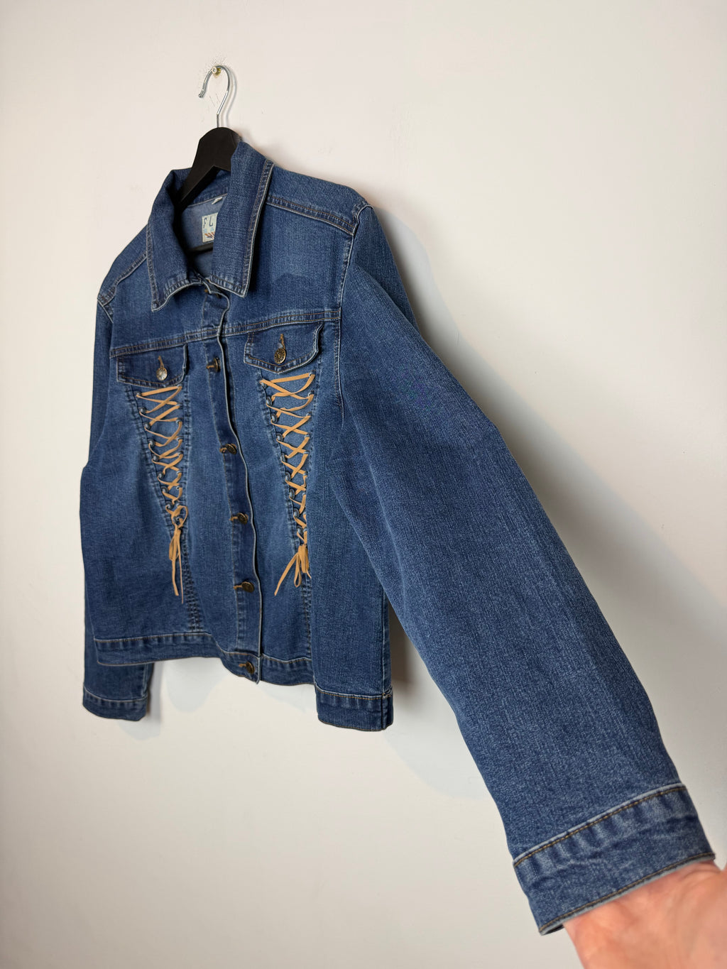 Flash Basic Jeans Women's Lace Up Dutton Front Denim Jacket Size M