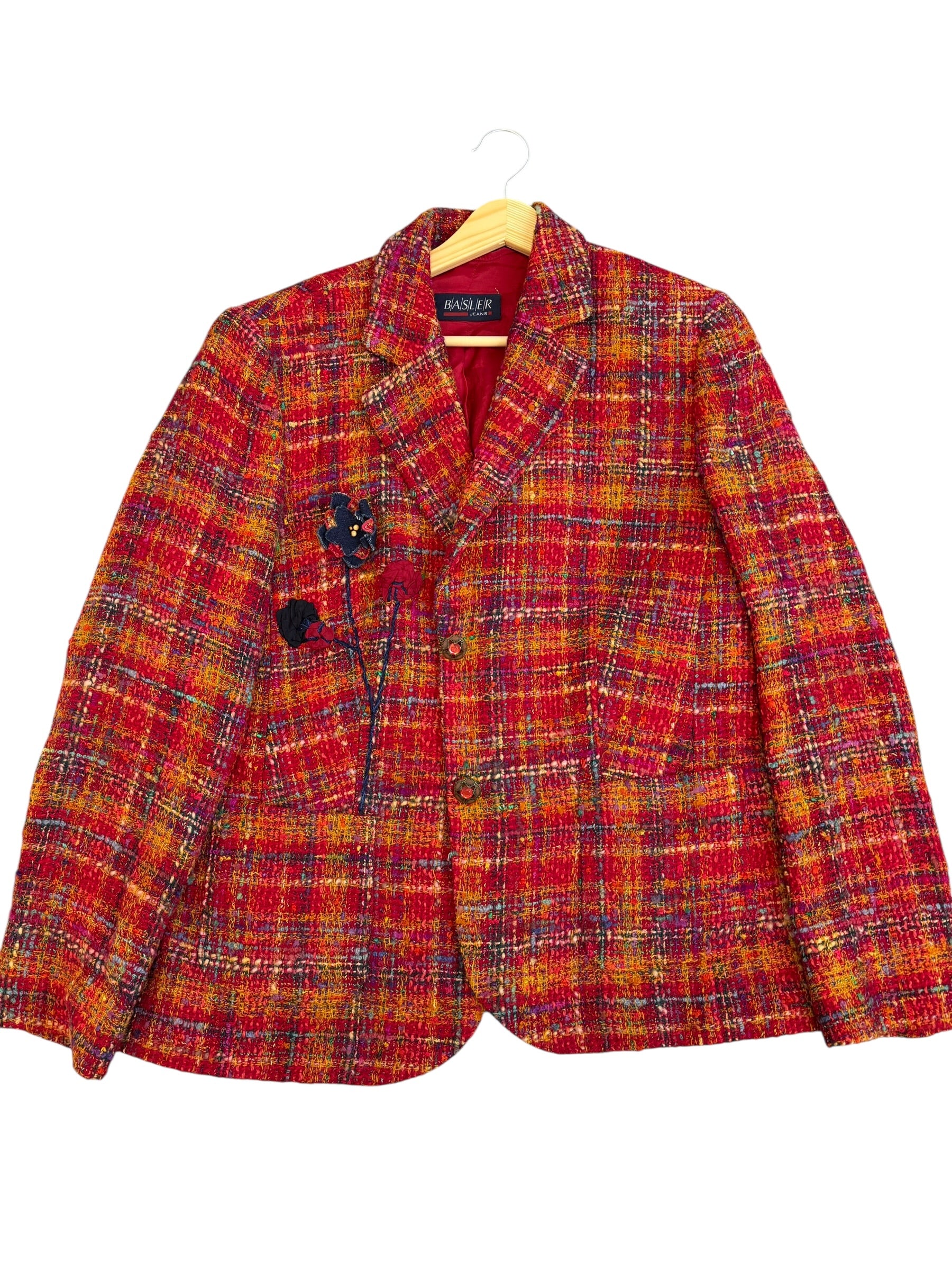 Basler 90s Tweed Blazer Jacket Colorful Wool Boucle Floral Elegancka Marynarka