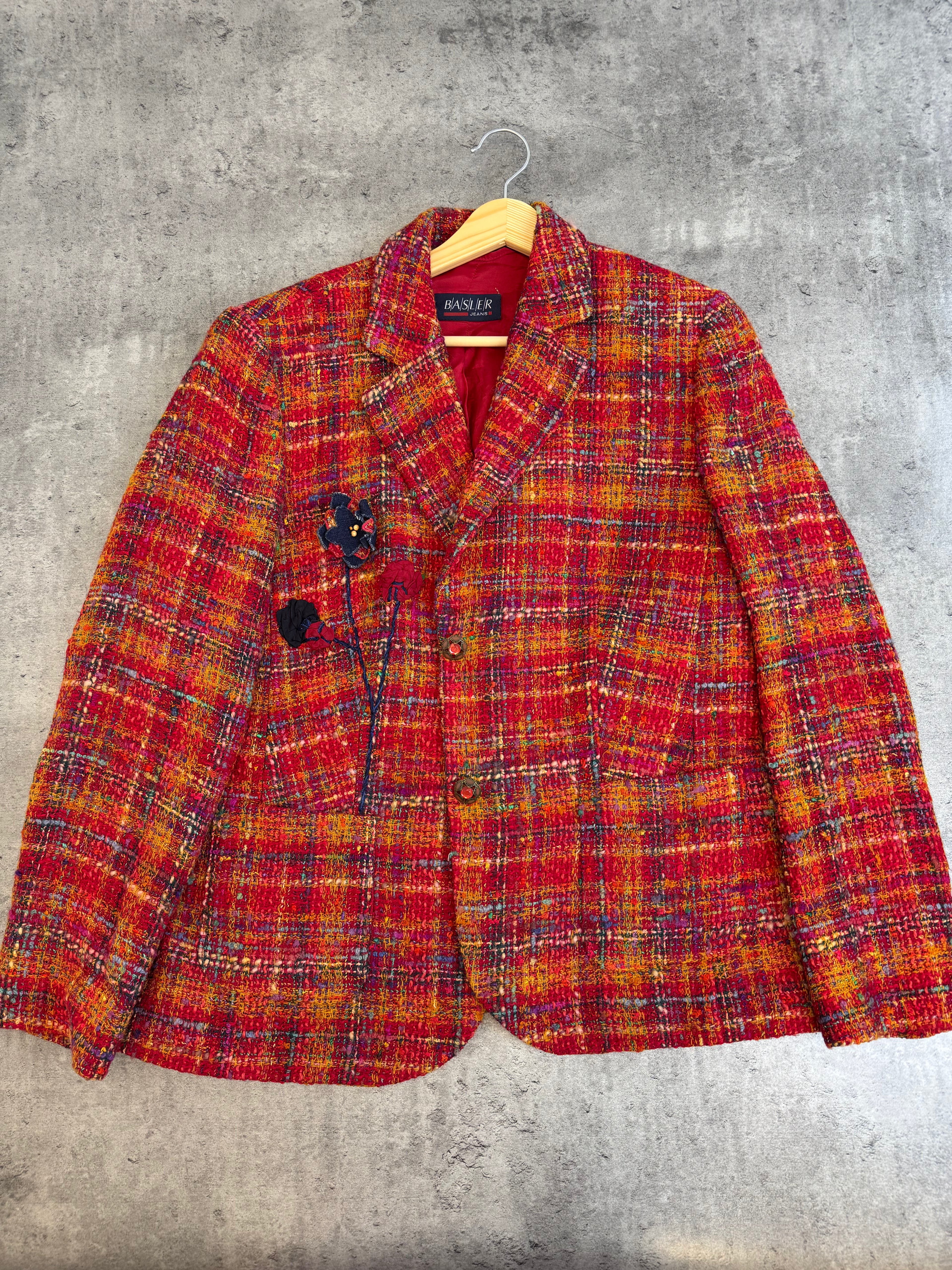 Basler 90s Tweed Blazer Jacket Colorful Wool Boucle Floral Elegancka Marynarka