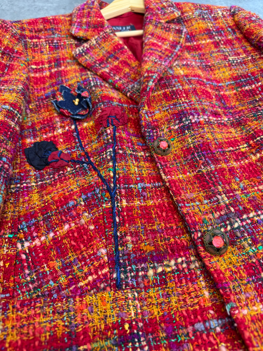 Basler 90s Tweed Blazer Jacket Colorful Wool Boucle Floral Elegancka Marynarka
