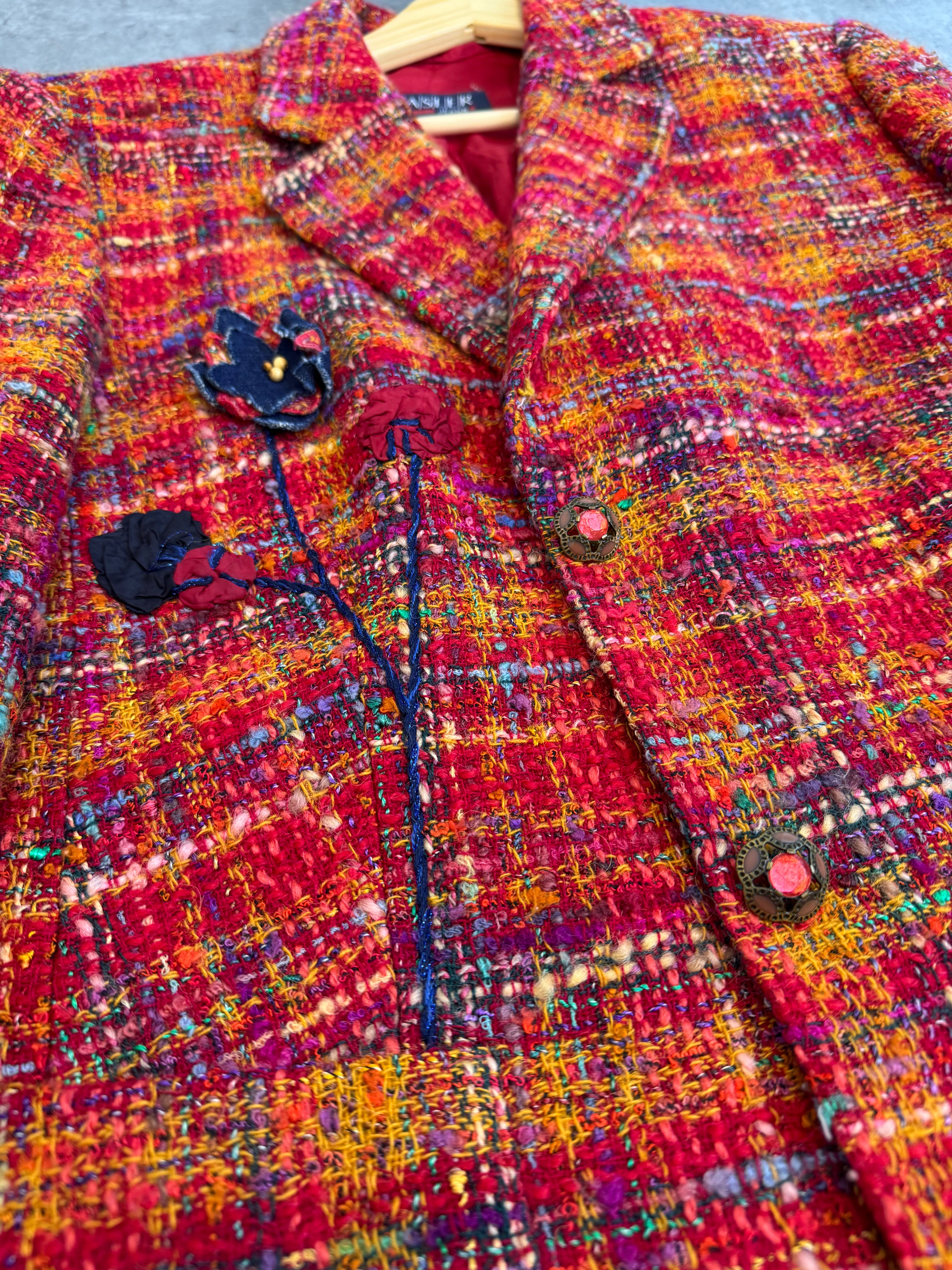 Basler 90s Tweed Blazer Jacket Colorful Wool Boucle Floral Elegancka Marynarka