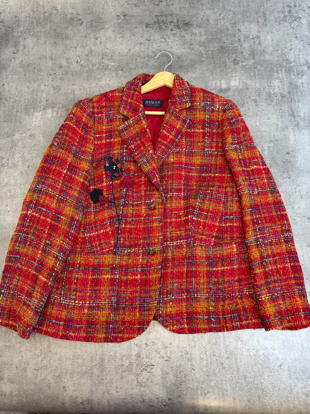 Basler 90s Tweed Blazer Jacket Colorful Wool Boucle Floral Elegancka Marynarka