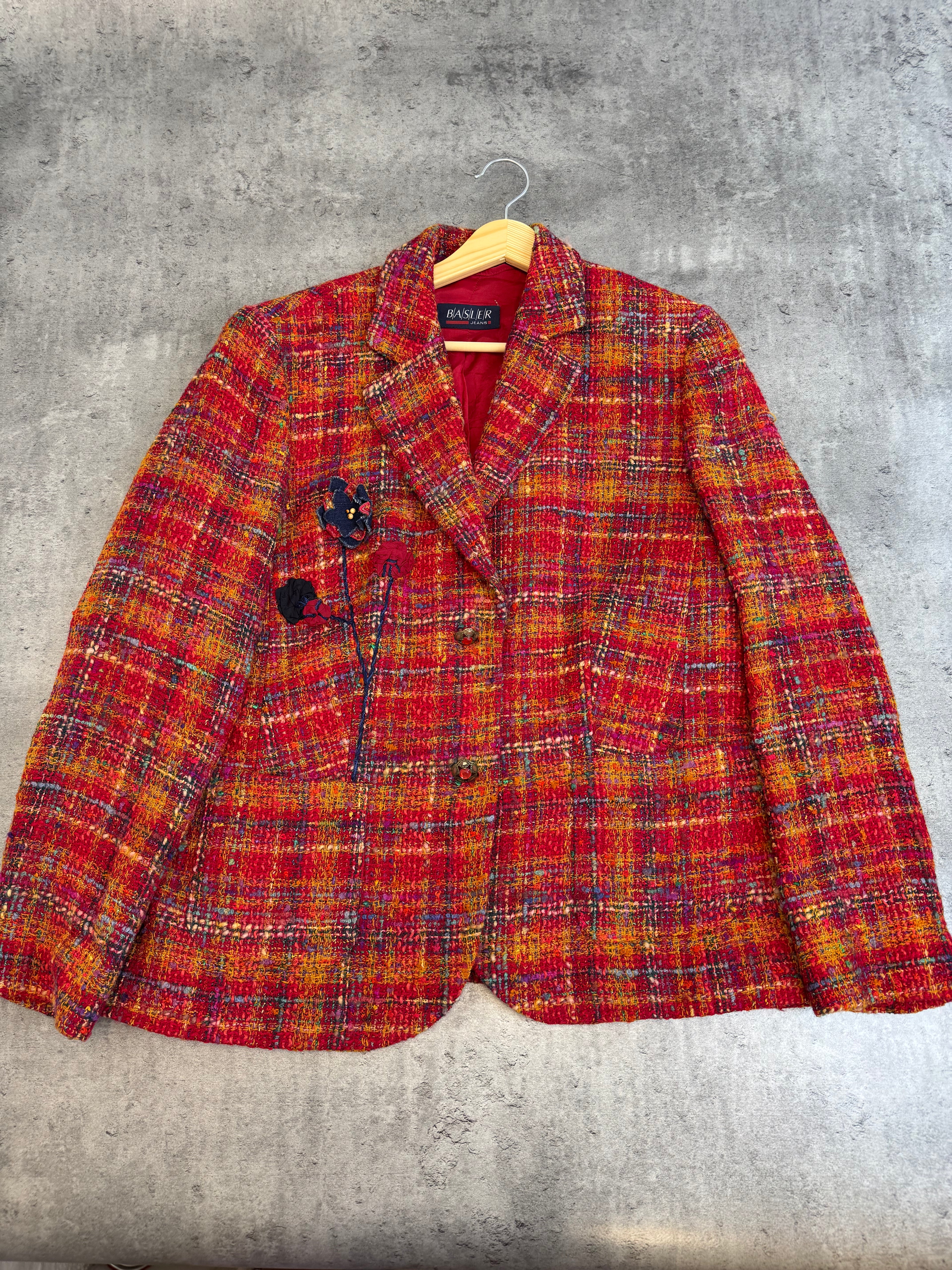 Basler 90s Tweed Blazer Jacket Colorful Wool Boucle Floral Elegancka Marynarka