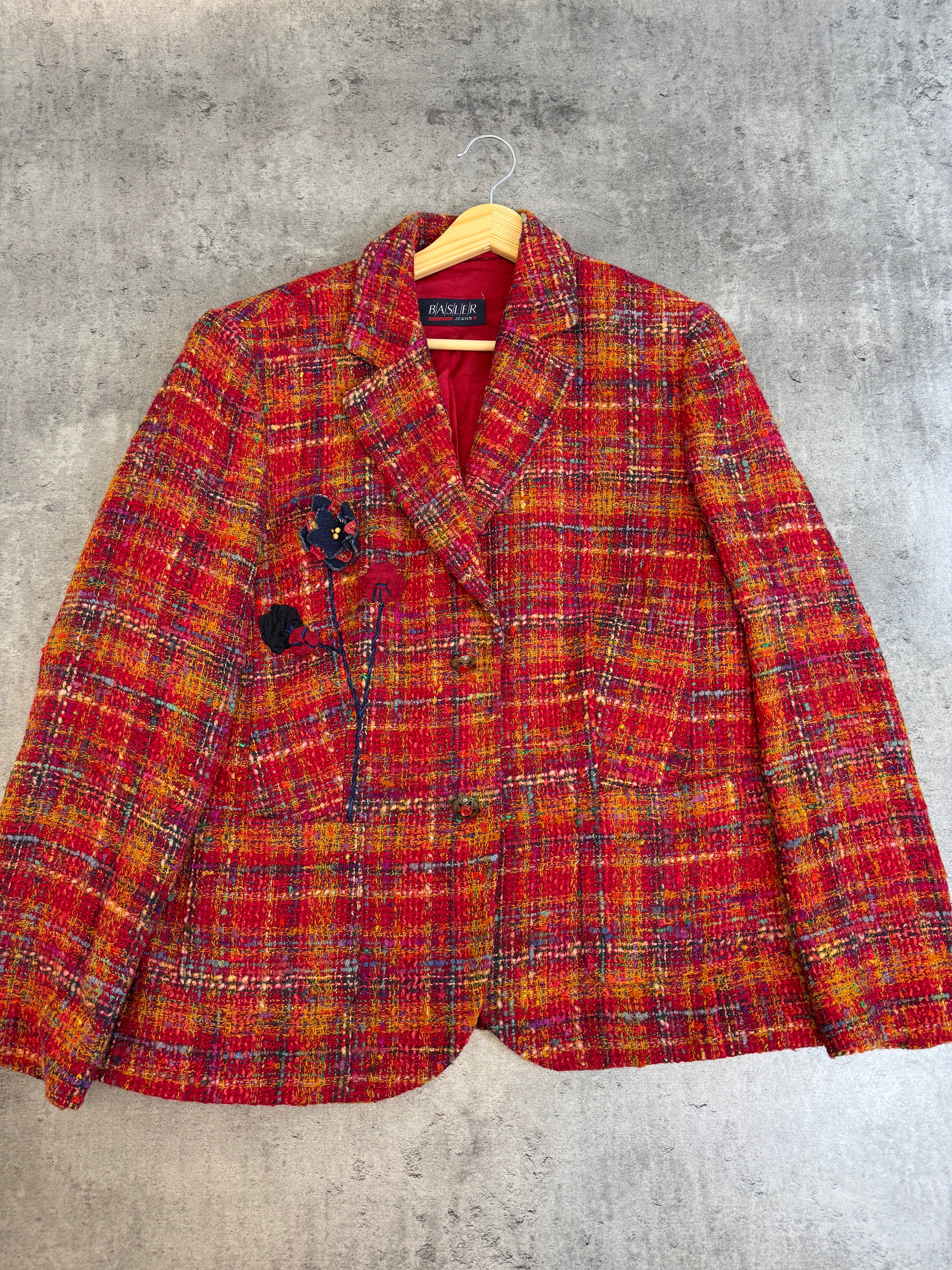 Basler 90s Tweed Blazer Jacket Colorful Wool Boucle Floral Elegancka Marynarka