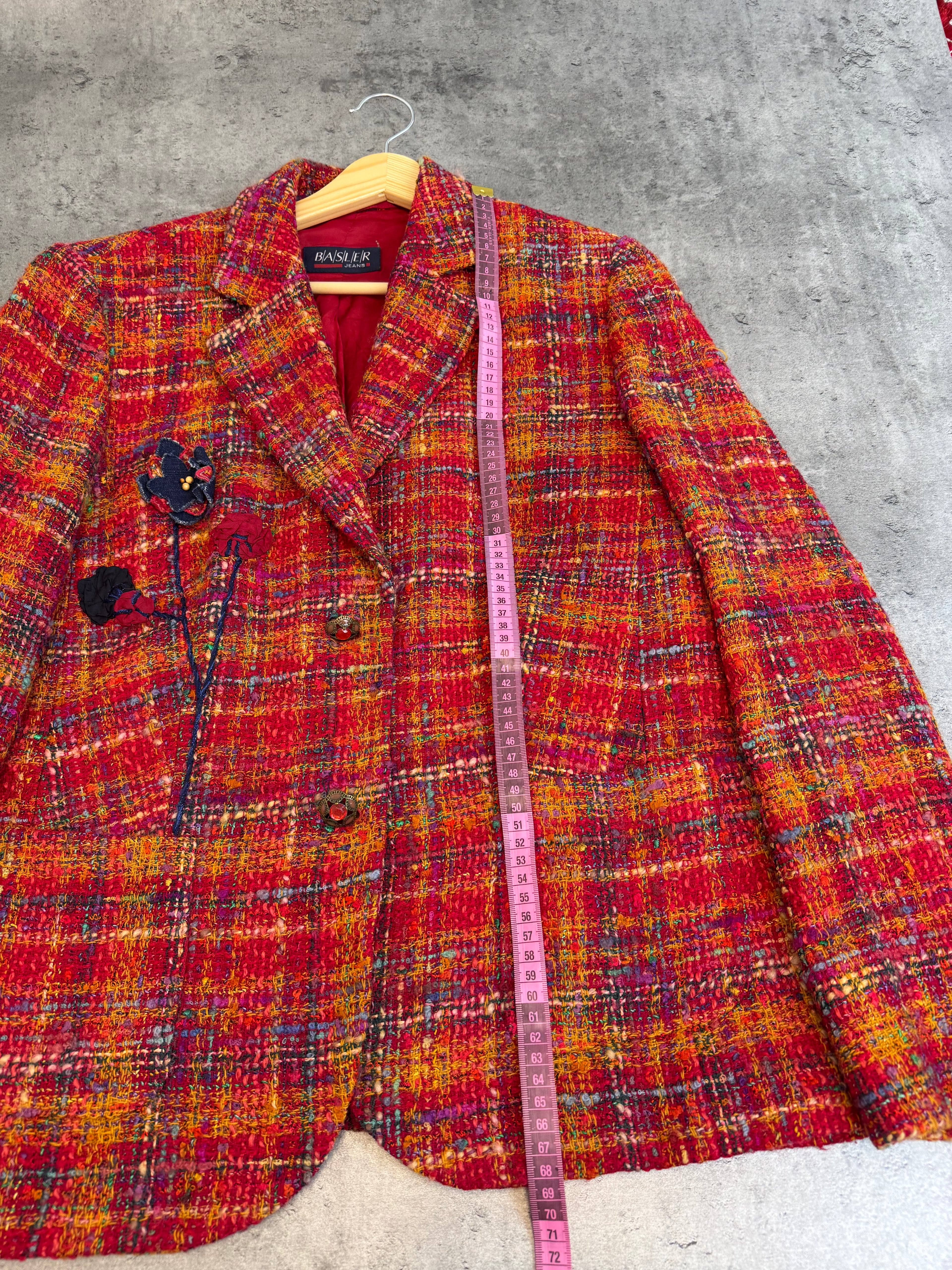 Basler 90s Tweed Blazer Jacket Colorful Wool Boucle Floral Elegancka Marynarka