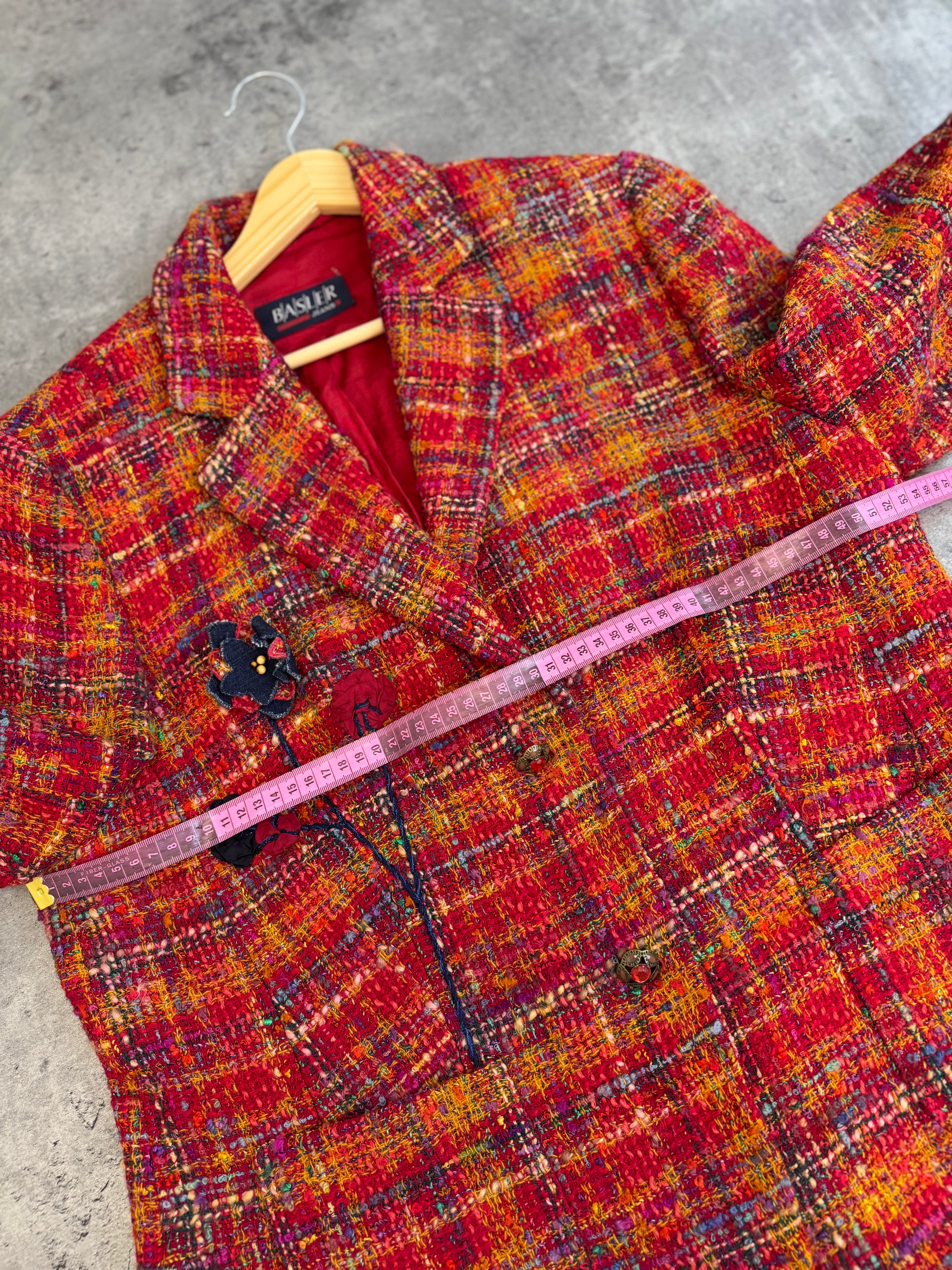 Basler 90s Tweed Blazer Jacket Colorful Wool Boucle Floral Elegancka Marynarka