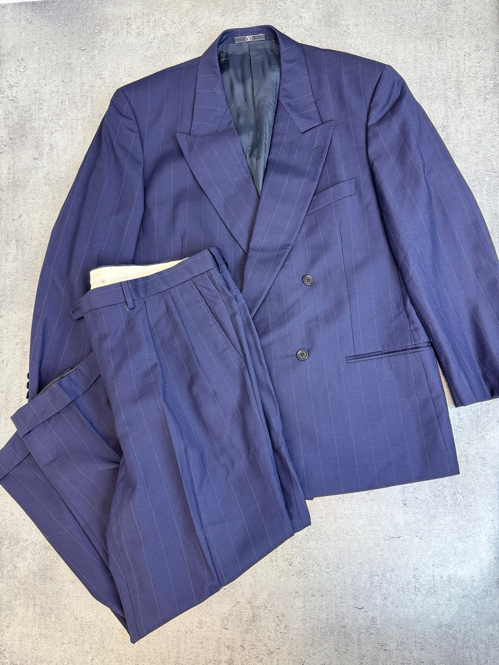 Valentino 90s Wełniany Dwurzędowy Garnitur Set Marynarka Spodnie Wełniane Vintage designer highend