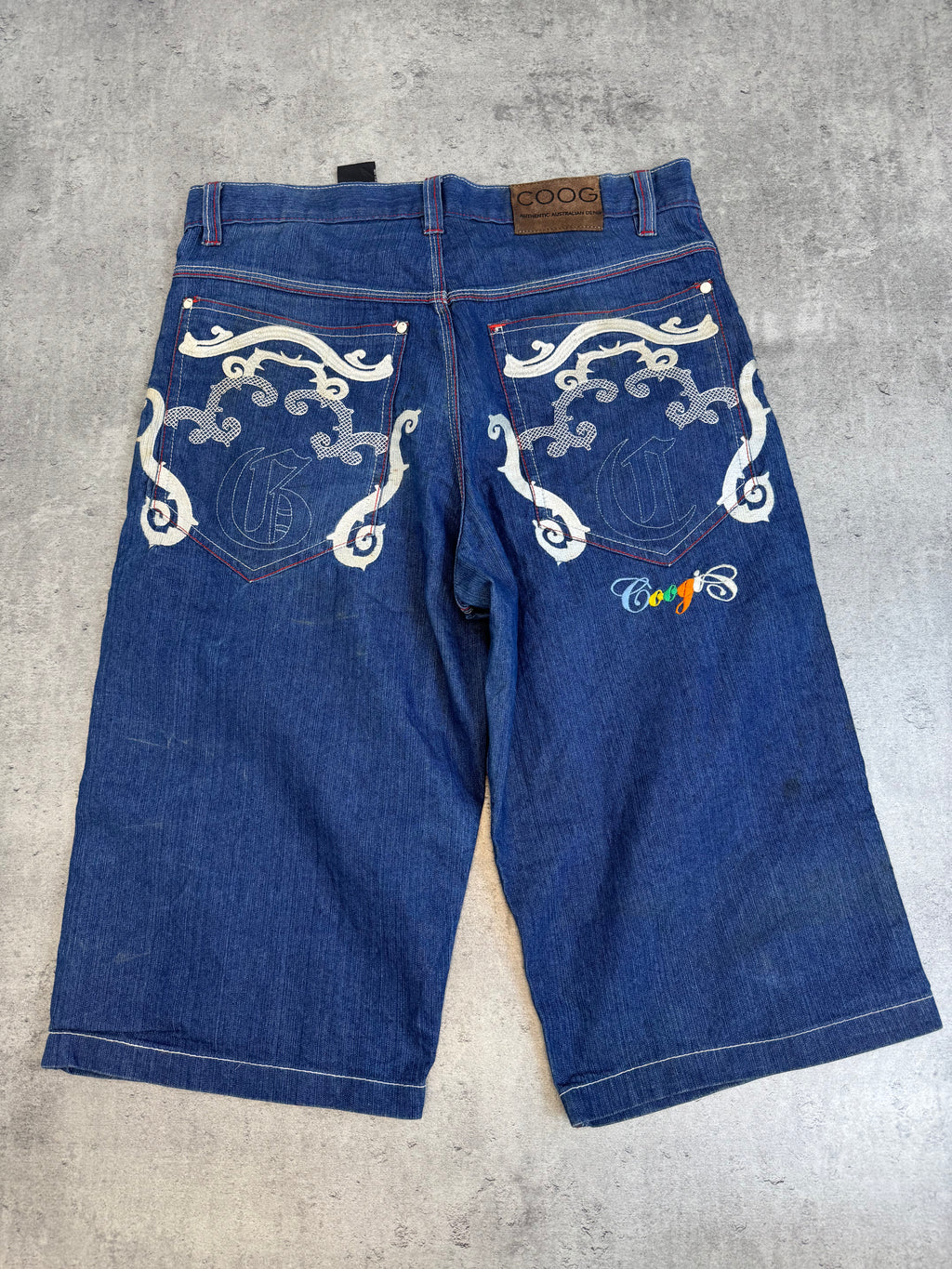 Coogi Baggy Jorts Spodenki Długie Szerokie Jeansowe Szorty Oldschool 90s Vintage Embroidery