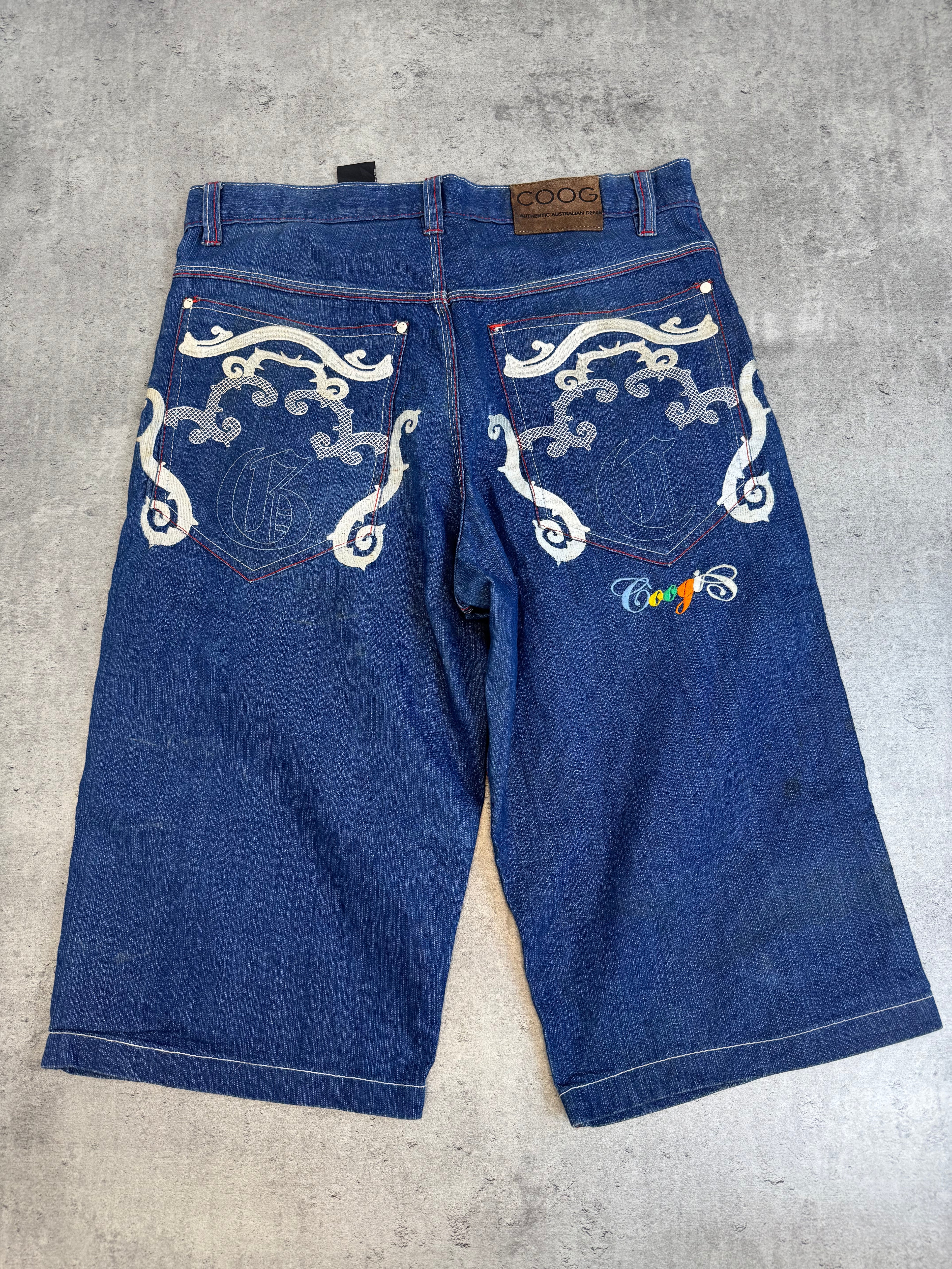 Coogi Baggy Jorts Spodenki Długie Szerokie Jeansowe Szorty Oldschool 90s Vintage Embroidery